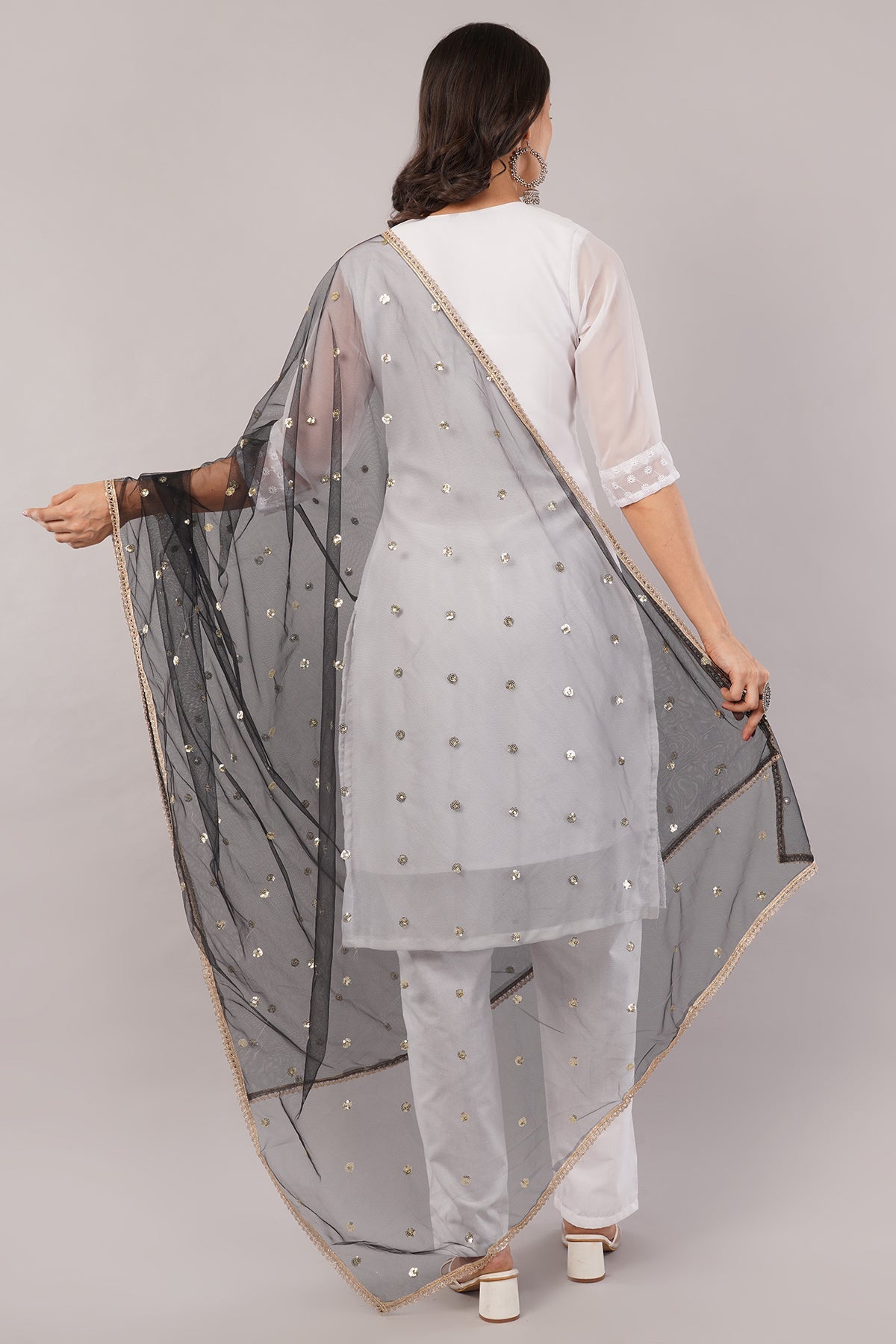 Ivaara Net Sequins Butti Dupatta (NBD1) – Lightweight Embroidered Dupatta for Women | Festive & Party Wear.