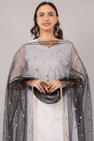 Ivaara Net Sequins Butti Dupatta (NBD1) – Lightweight Embroidered Dupatta for Women | Festive & Party Wear