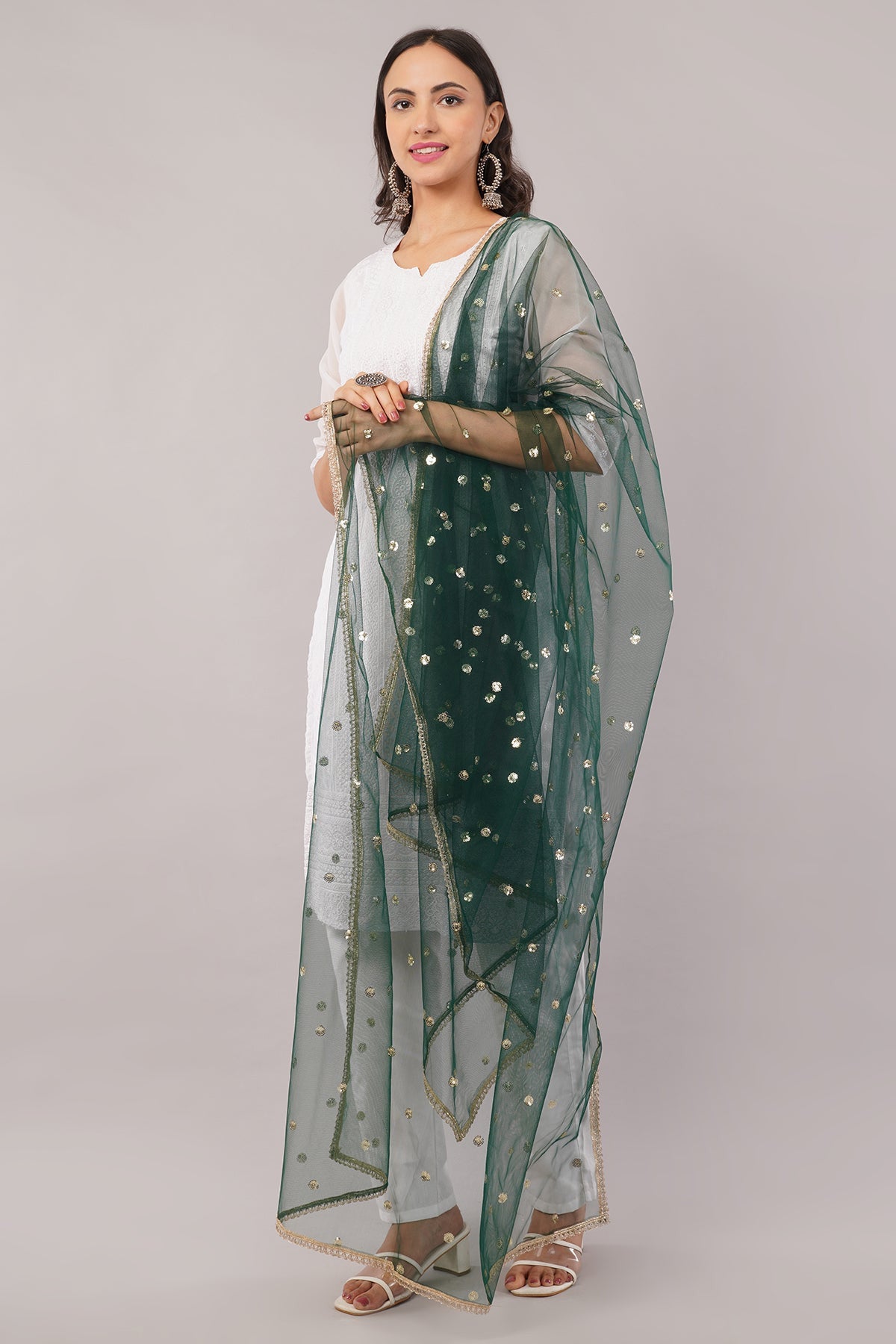 Ivaara Net Sequins Butti Dupatta (NBD5) – Lightweight Embroidered Dupatta for Women | Festive & Party Wear.