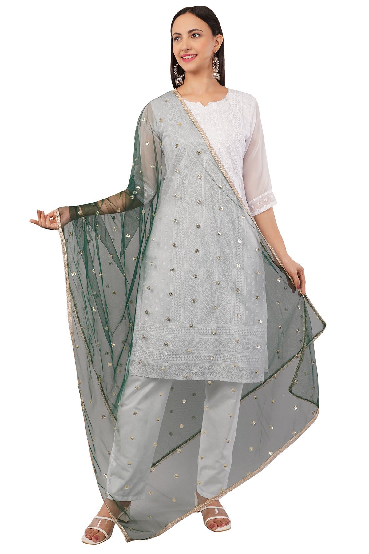 Ivaara Net Sequins Butti Dupatta (NBD5) – Lightweight Embroidered Dupatta for Women | Festive & Party Wear.