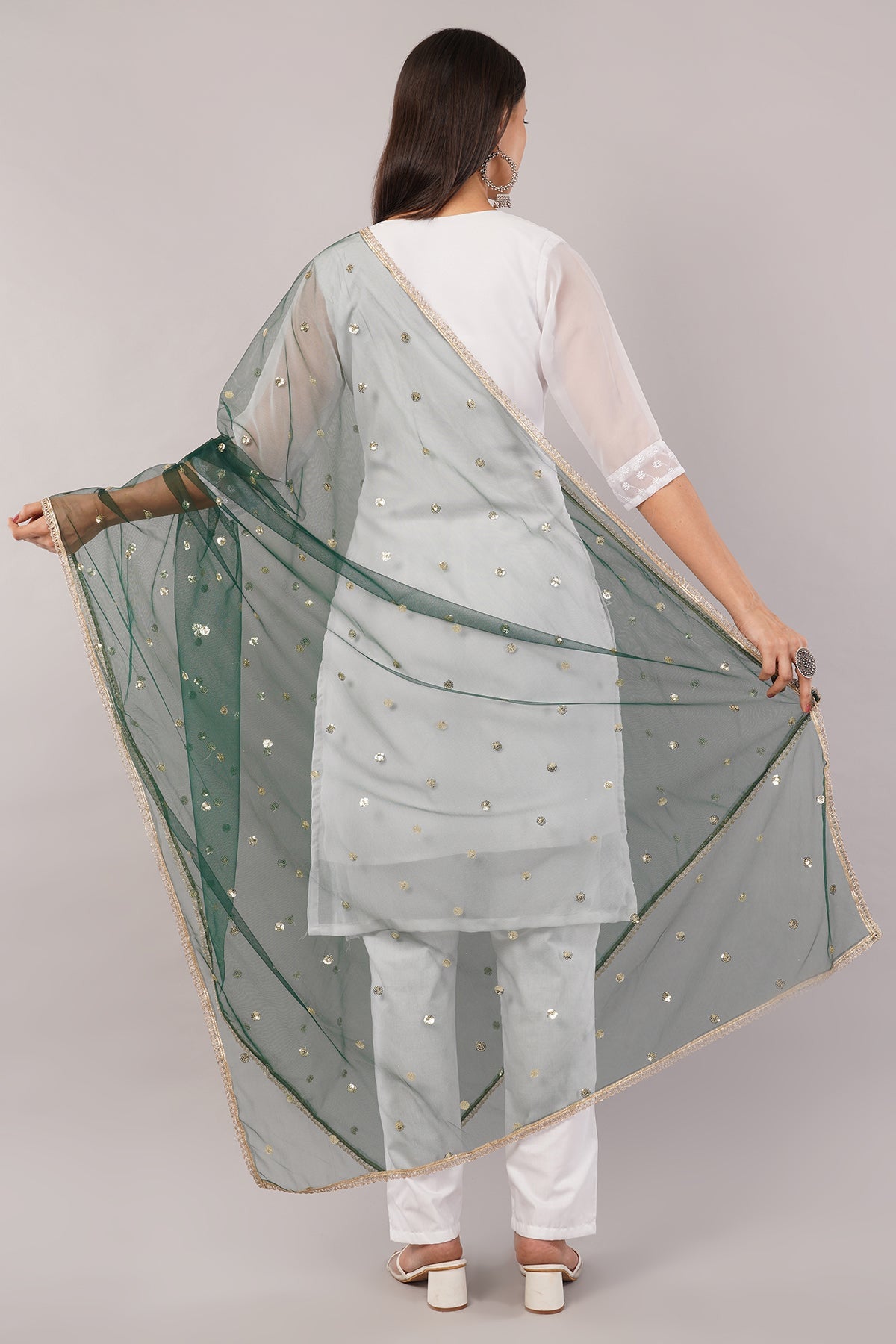 Ivaara Net Sequins Butti Dupatta (NBD5) – Lightweight Embroidered Dupatta for Women | Festive & Party Wear.