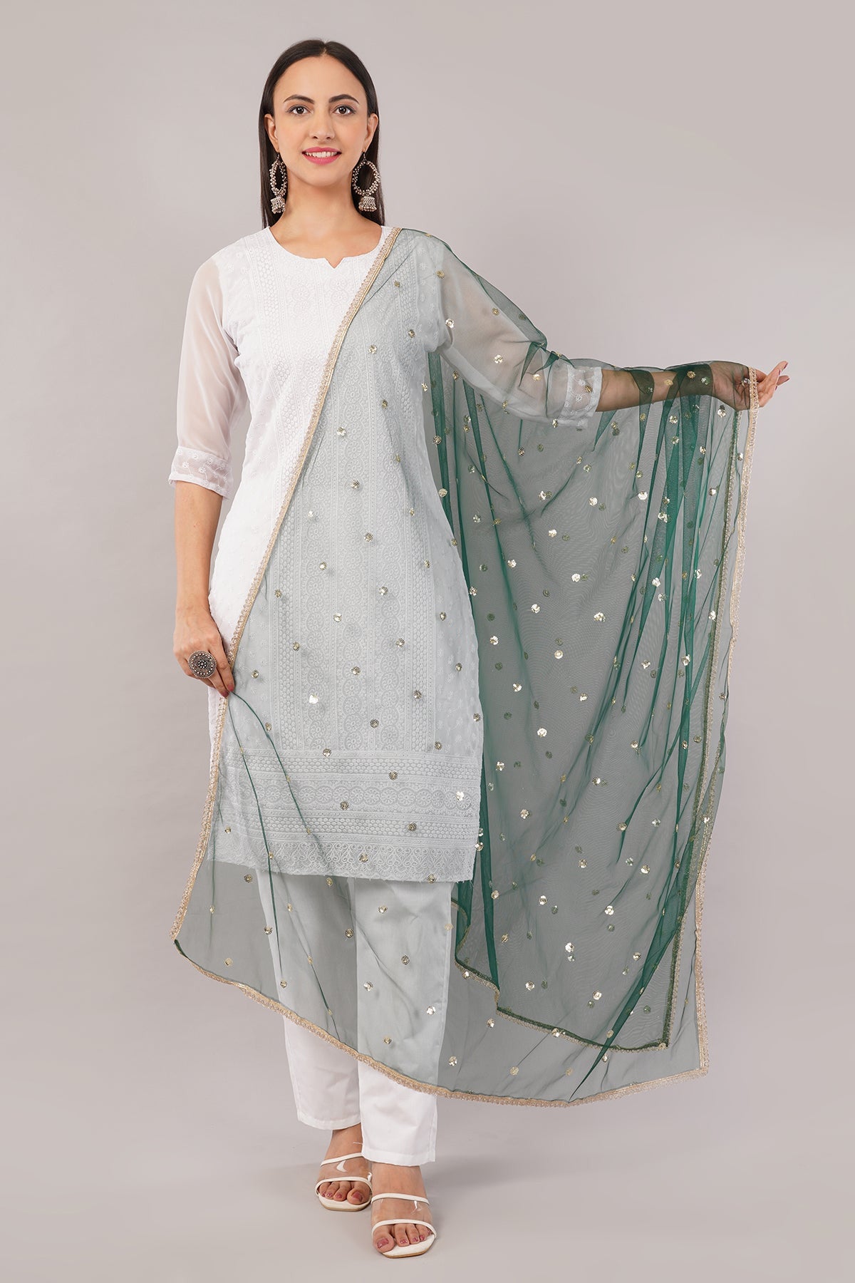 Ivaara Net Sequins Butti Dupatta (NBD5) – Lightweight Embroidered Dupatta for Women | Festive & Party Wear.
