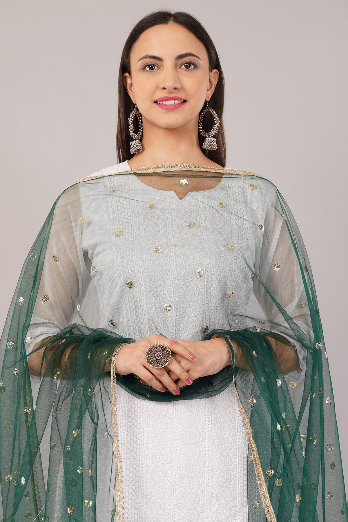 Ivaara Net Sequins Butti Dupatta (NBD5) – Lightweight Embroidered Dupatta for Women | Festive & Party Wear.