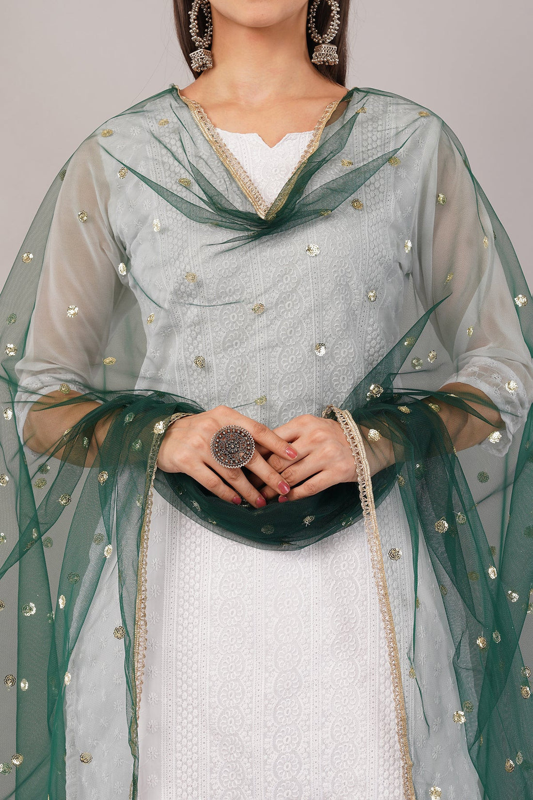 Ivaara Net Sequins Butti Dupatta (NBD5) – Lightweight Embroidered Dupatta for Women | Festive & Party Wear.
