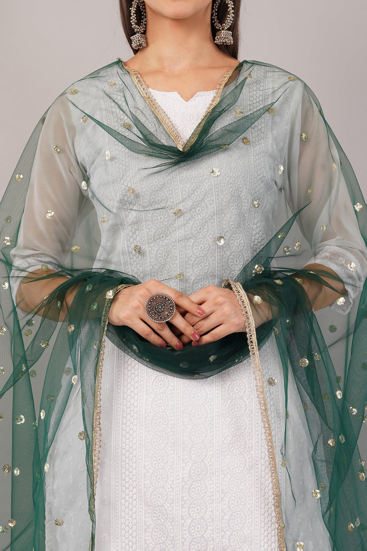 Ivaara Net Sequins Butti Dupatta (NBD5) – Lightweight Embroidered Dupatta for Women | Festive & Party Wear.