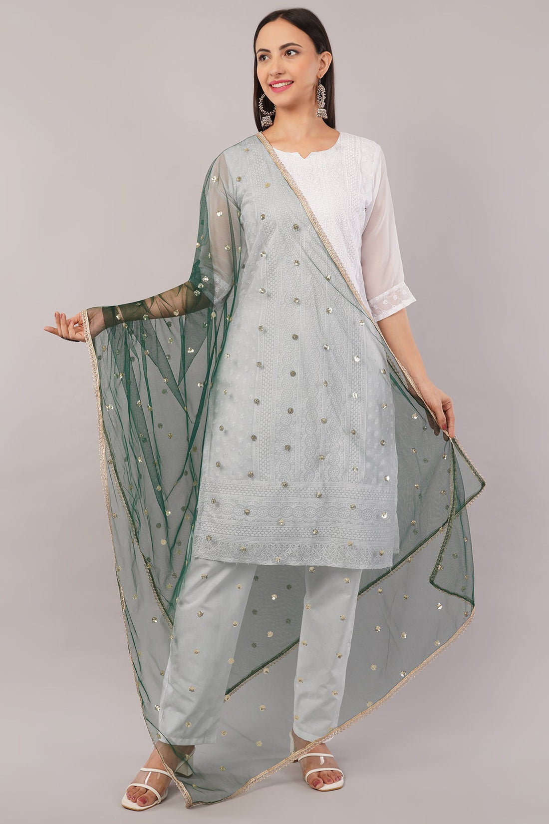 Ivaara Net Sequins Butti Dupatta (NBD5) – Lightweight Embroidered Dupatta for Women | Festive & Party Wear.