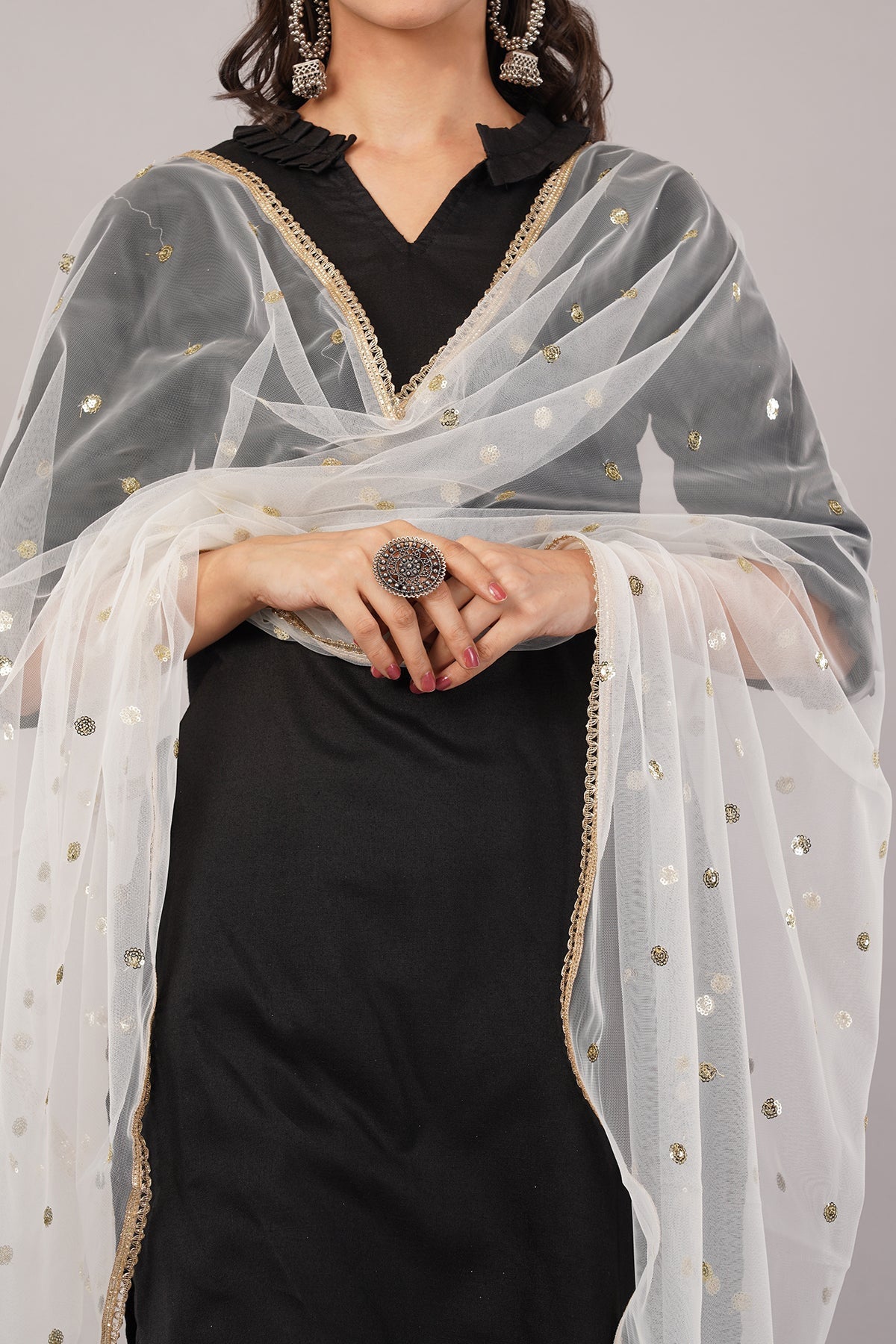 Ivaara Net Sequins Butti Dupatta (NBD4) – Lightweight Embroidered Dupatta for Women | Festive & Party Wear.