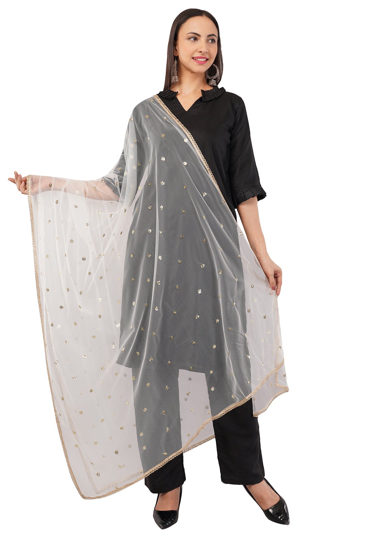 Ivaara Net Sequins Butti Dupatta (NBD4) – Lightweight Embroidered Dupatta for Women | Festive & Party Wear.