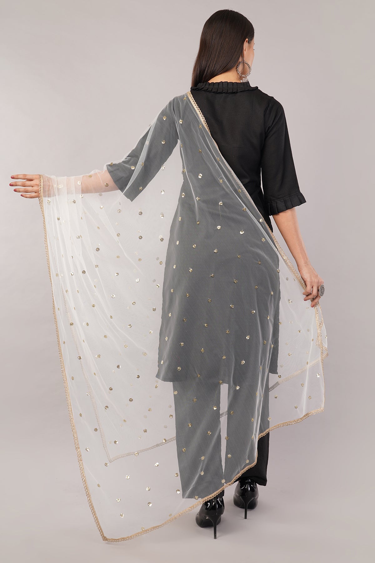 Ivaara Net Sequins Butti Dupatta (NBD4) – Lightweight Embroidered Dupatta for Women | Festive & Party Wear.