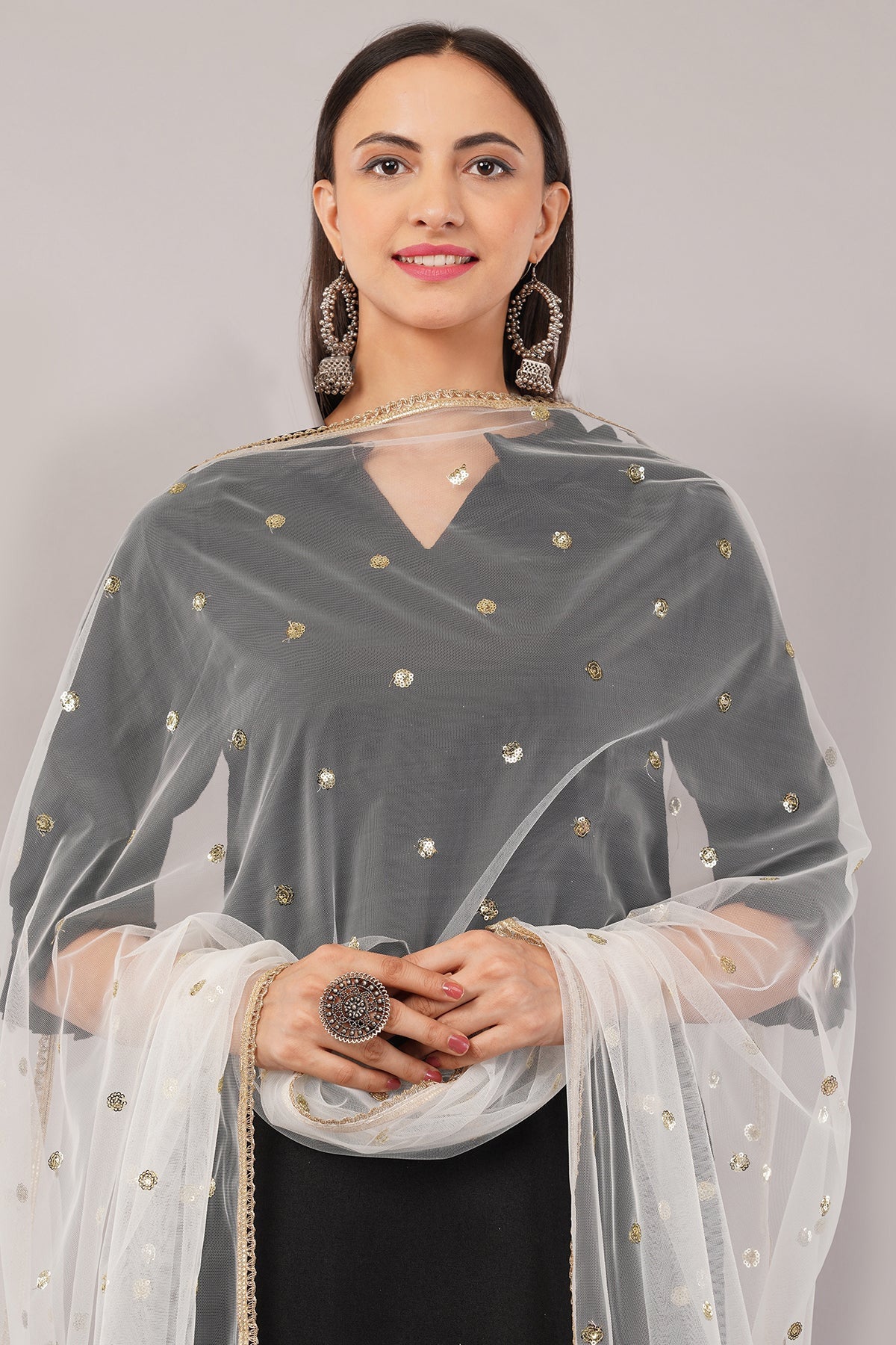 Ivaara Net Sequins Butti Dupatta (NBD4) – Lightweight Embroidered Dupatta for Women | Festive & Party Wear.