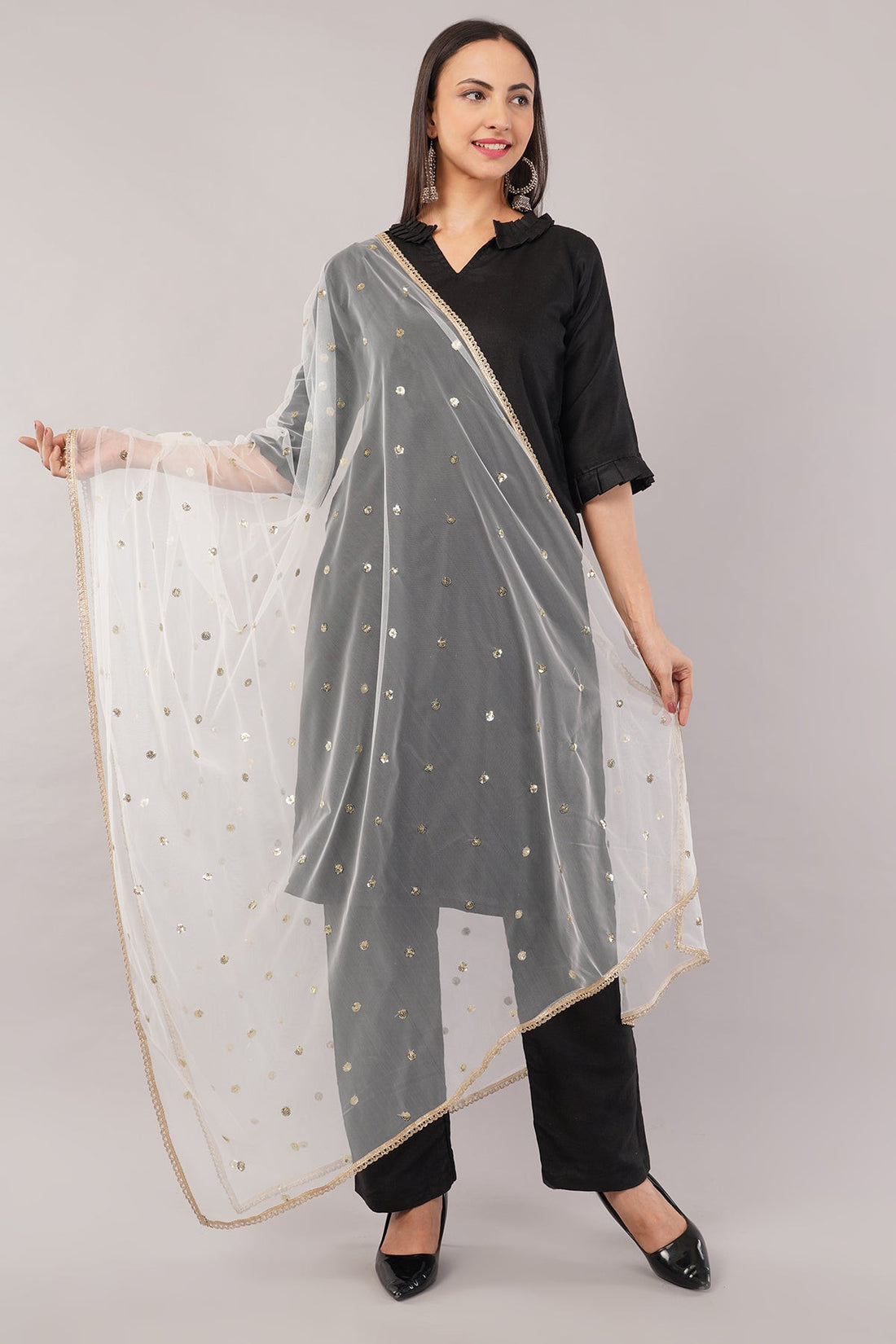 Ivaara Net Sequins Butti Dupatta (NBD4) – Lightweight Embroidered Dupatta for Women | Festive & Party Wear.