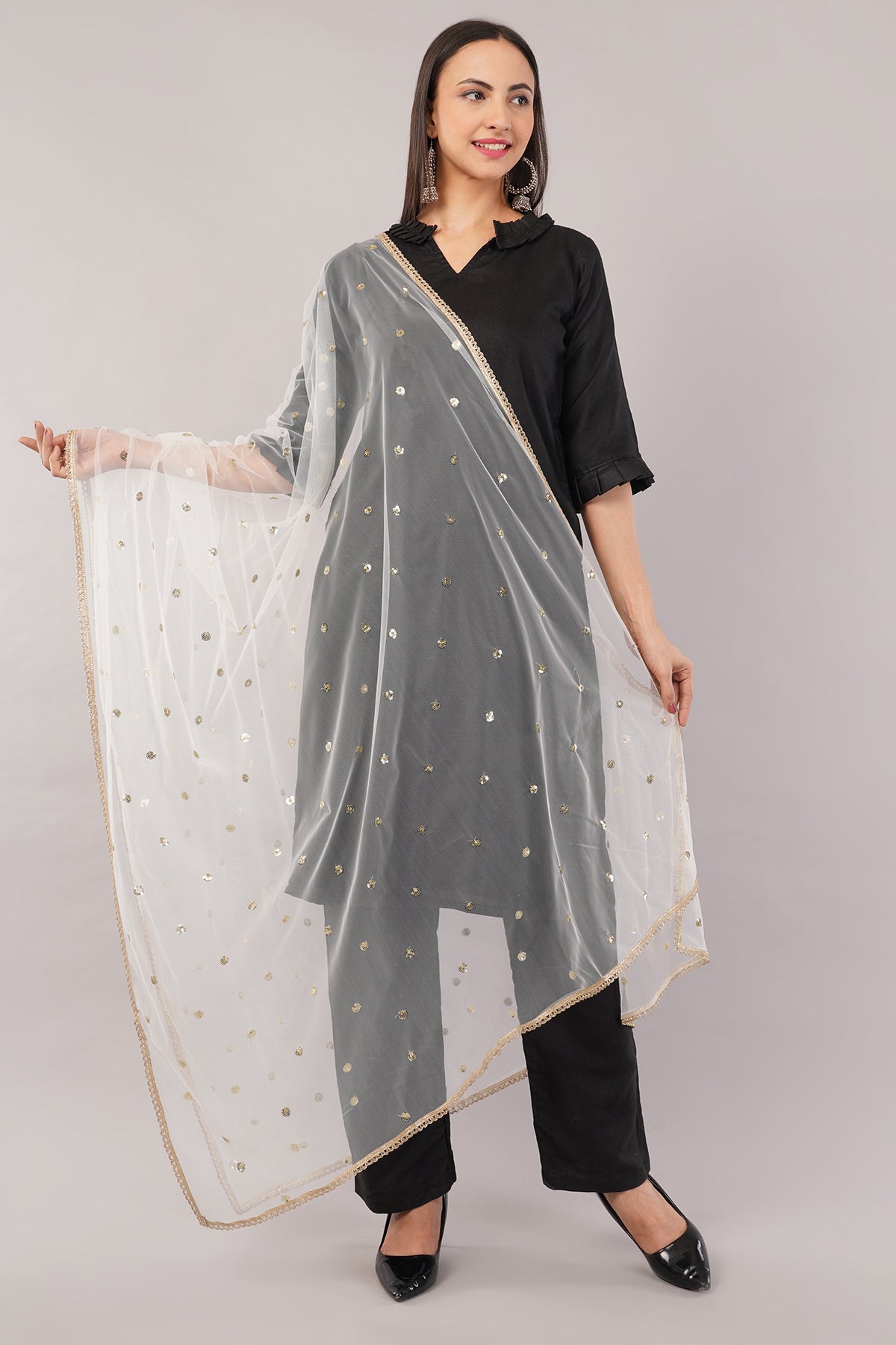 Ivaara Net Sequins Butti Dupatta (NBD4) – Lightweight Embroidered Dupatta for Women | Festive & Party Wear.