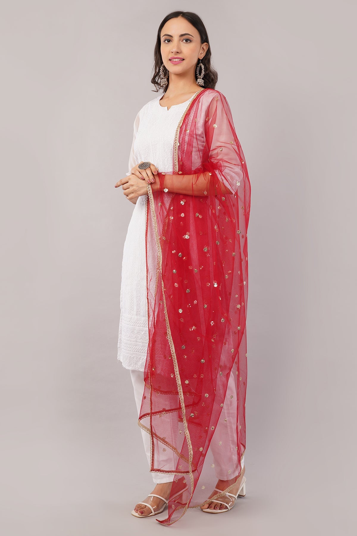 Ivaara Net Sequins Butti Dupatta (NBD7) – Lightweight Embroidered Dupatta for Women | Festive & Party Wear.