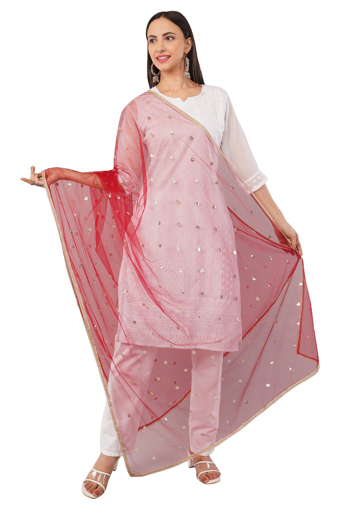 Ivaara Net Sequins Butti Dupatta (NBD7) – Lightweight Embroidered Dupatta for Women | Festive & Party Wear.