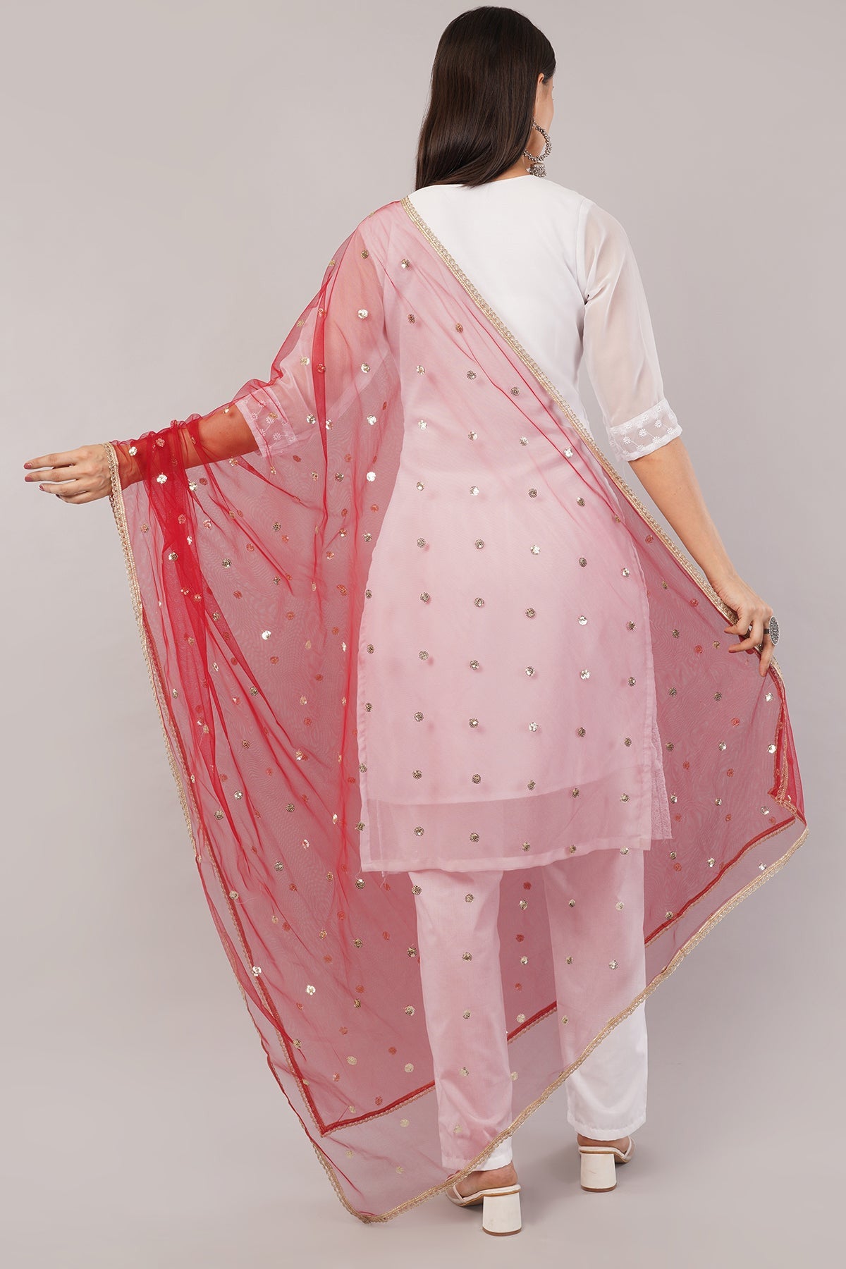 Ivaara Net Sequins Butti Dupatta (NBD7) – Lightweight Embroidered Dupatta for Women | Festive & Party Wear.