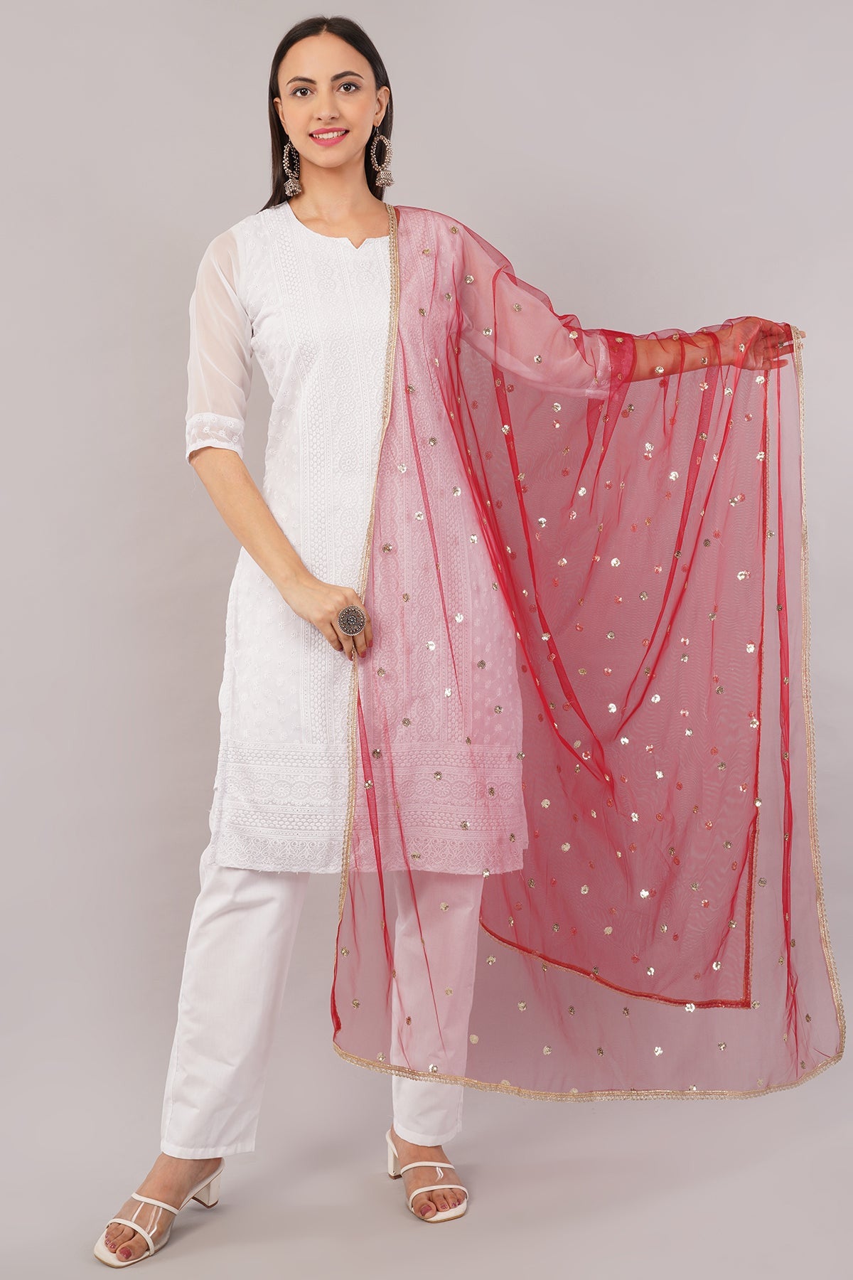 Ivaara Net Sequins Butti Dupatta (NBD7) – Lightweight Embroidered Dupatta for Women | Festive & Party Wear.