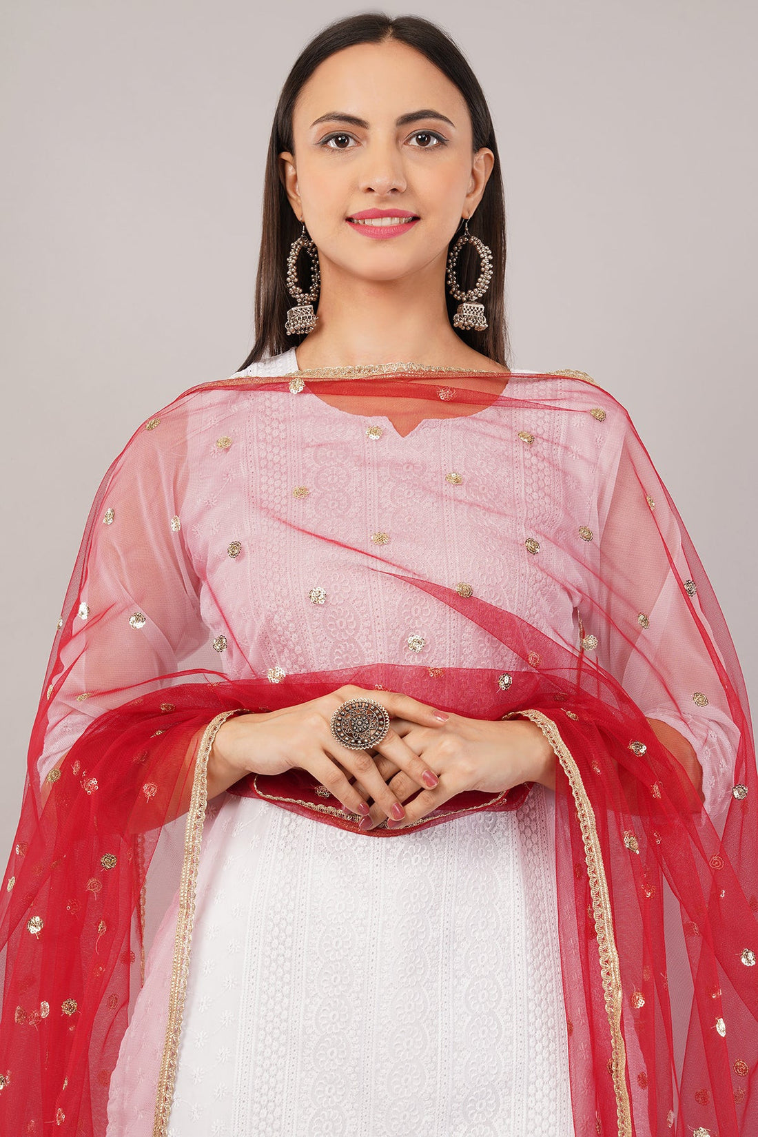 Ivaara Net Sequins Butti Dupatta (NBD7) – Lightweight Embroidered Dupatta for Women | Festive & Party Wear.