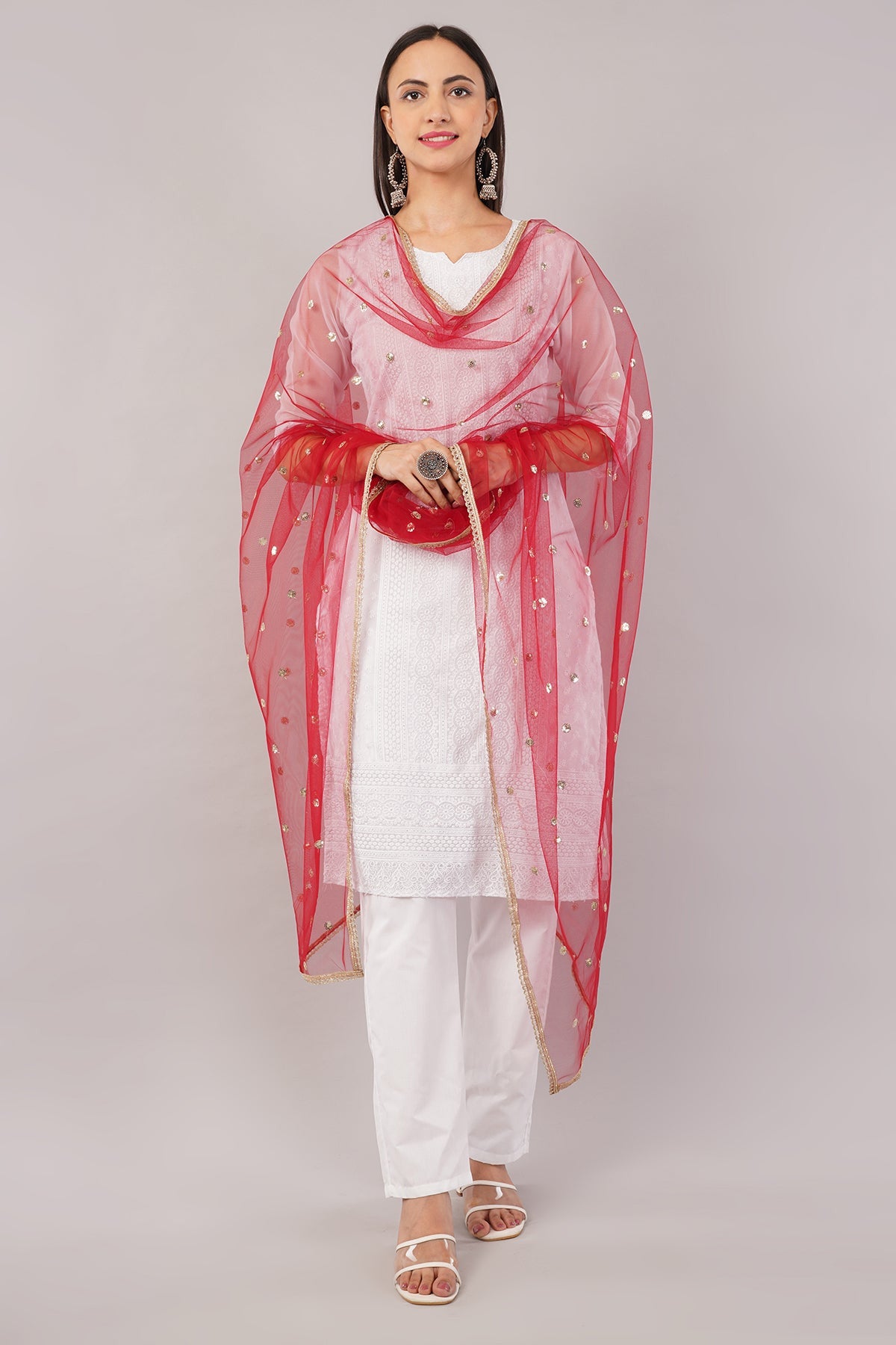 Ivaara Net Sequins Butti Dupatta (NBD7) – Lightweight Embroidered Dupatta for Women | Festive & Party Wear.