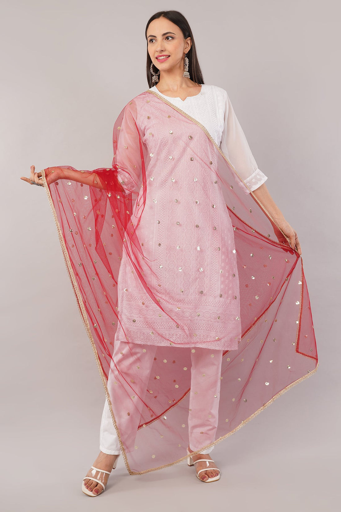 Ivaara Net Sequins Butti Dupatta (NBD7) – Lightweight Embroidered Dupatta for Women | Festive & Party Wear.