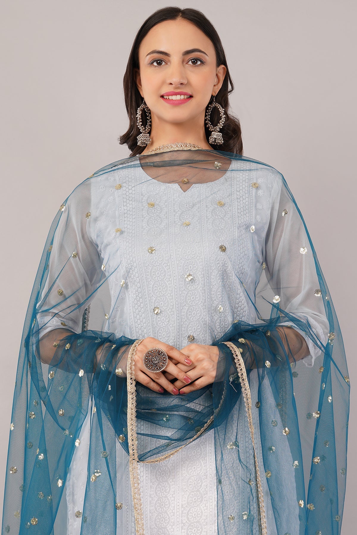 Ivaara Net Sequins Butti Dupatta (NBD8) – Lightweight Embroidered Dupatta for Women | Festive & Party Wear.