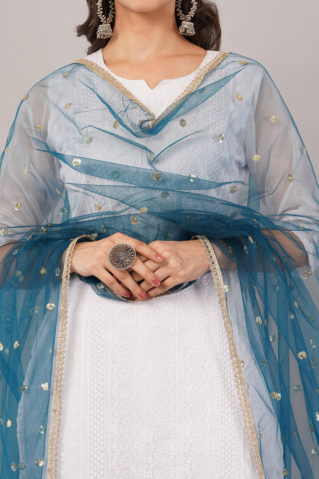 Ivaara Net Sequins Butti Dupatta (NBD8) – Lightweight Embroidered Dupatta for Women | Festive & Party Wear.