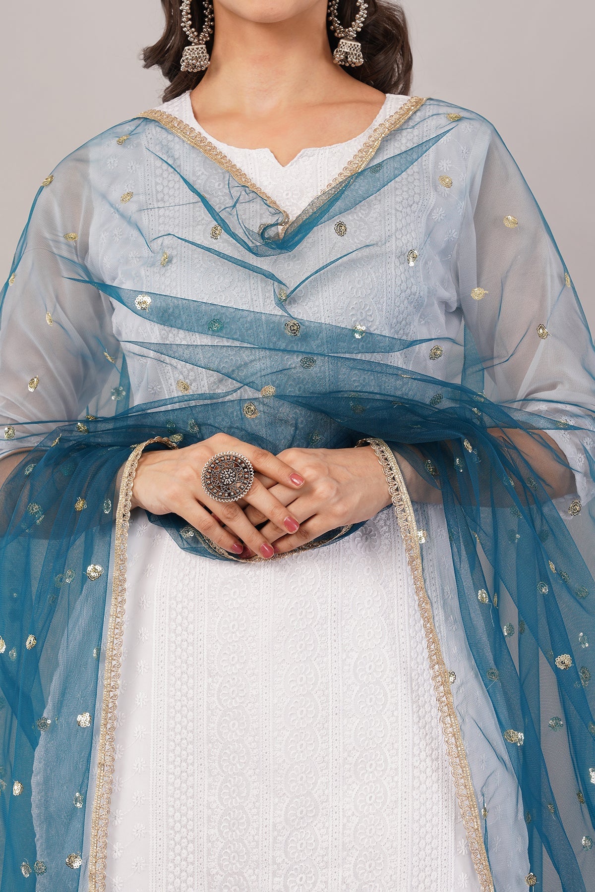 Ivaara Net Sequins Butti Dupatta (NBD8) – Lightweight Embroidered Dupatta for Women | Festive & Party Wear.