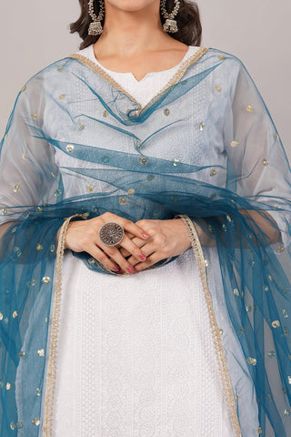 Ivaara Net Sequins Butti Dupatta (NBD8) – Lightweight Embroidered Dupatta for Women | Festive & Party Wear