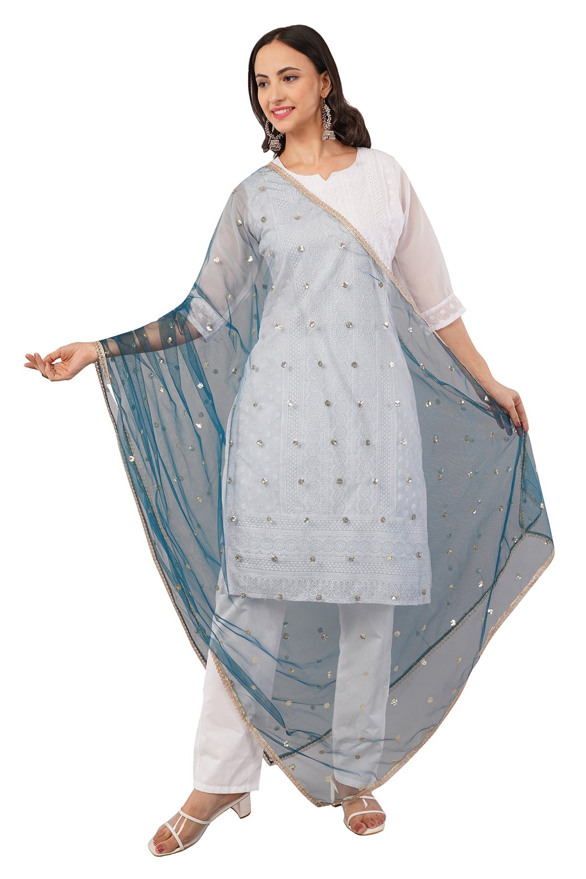 Ivaara Net Sequins Butti Dupatta (NBD8) – Lightweight Embroidered Dupatta for Women | Festive & Party Wear.