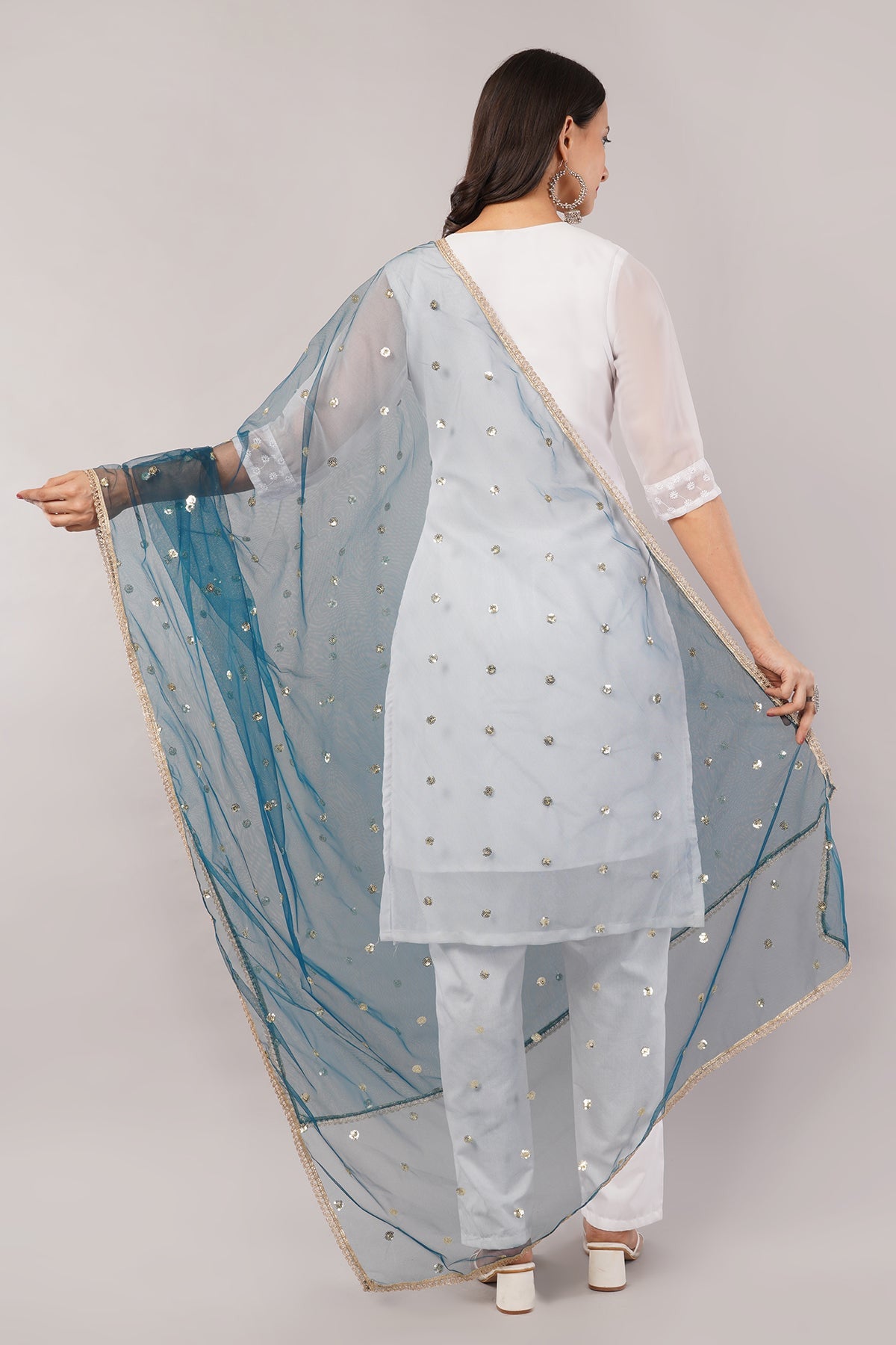 Ivaara Net Sequins Butti Dupatta (NBD8) – Lightweight Embroidered Dupatta for Women | Festive & Party Wear.