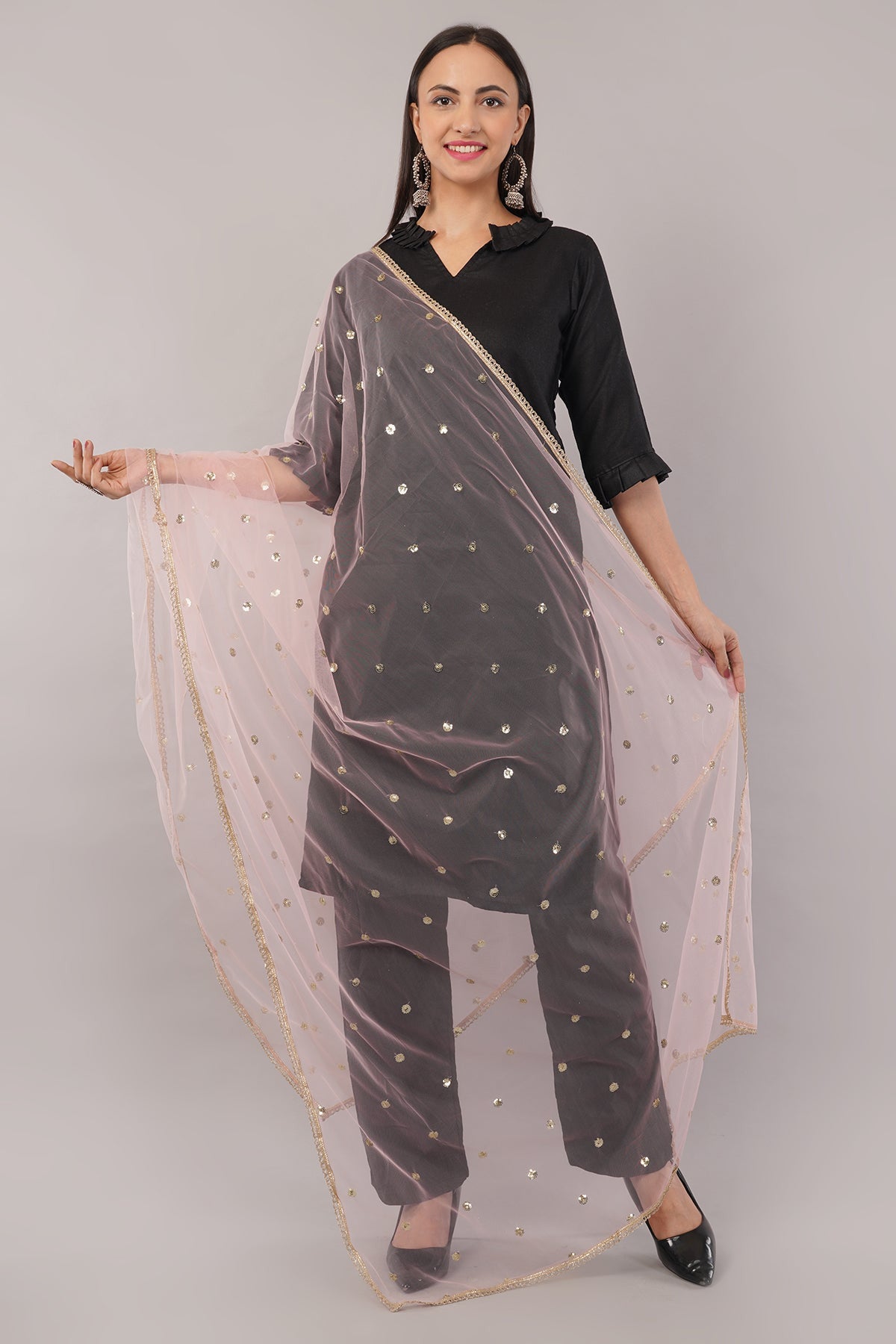 Ivaara Net Sequins Butti Dupatta (NBD2) – Lightweight Embroidered Dupatta for Women | Festive & Party Wear.