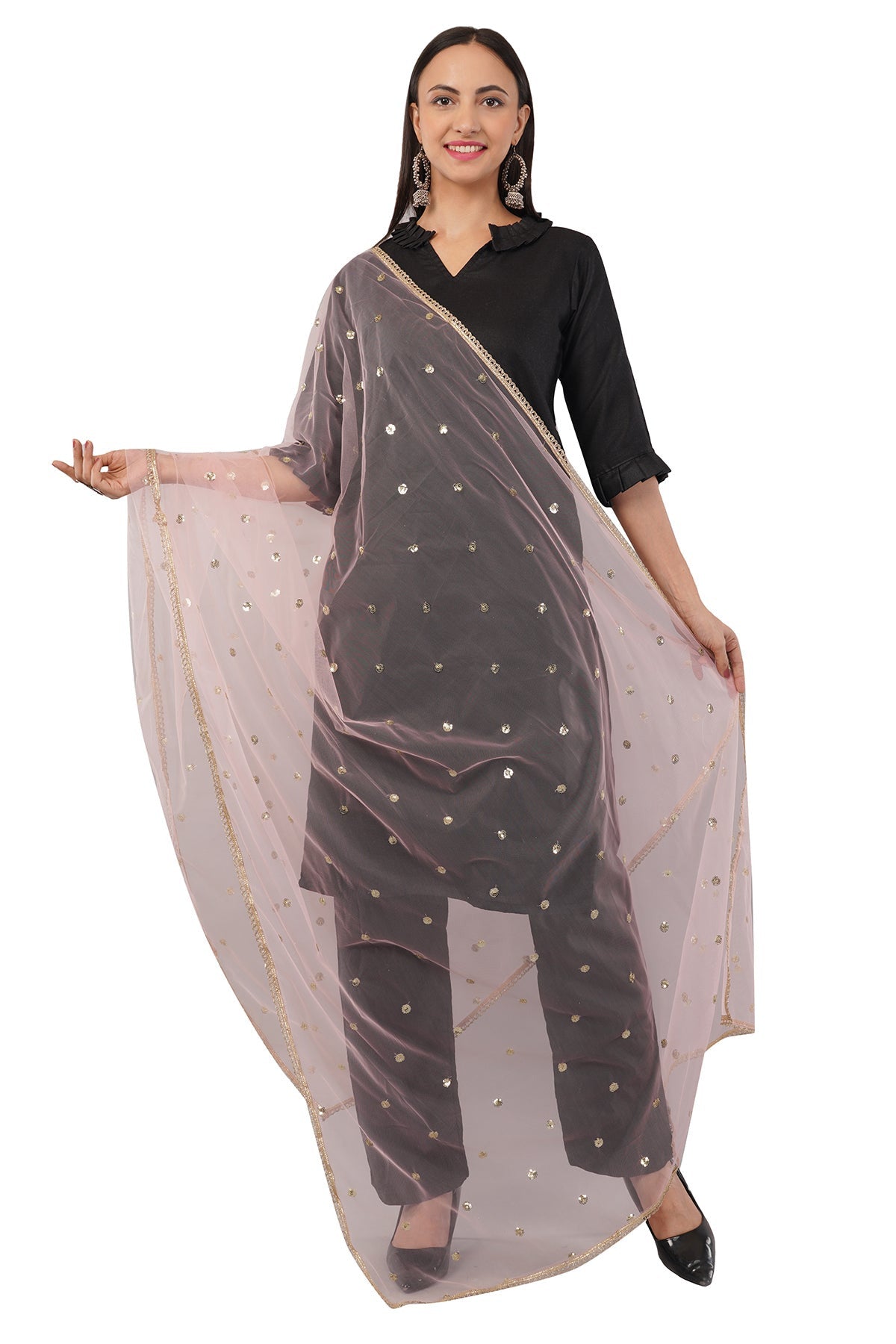Ivaara Net Sequins Butti Dupatta (NBD2) – Lightweight Embroidered Dupatta for Women | Festive & Party Wear.