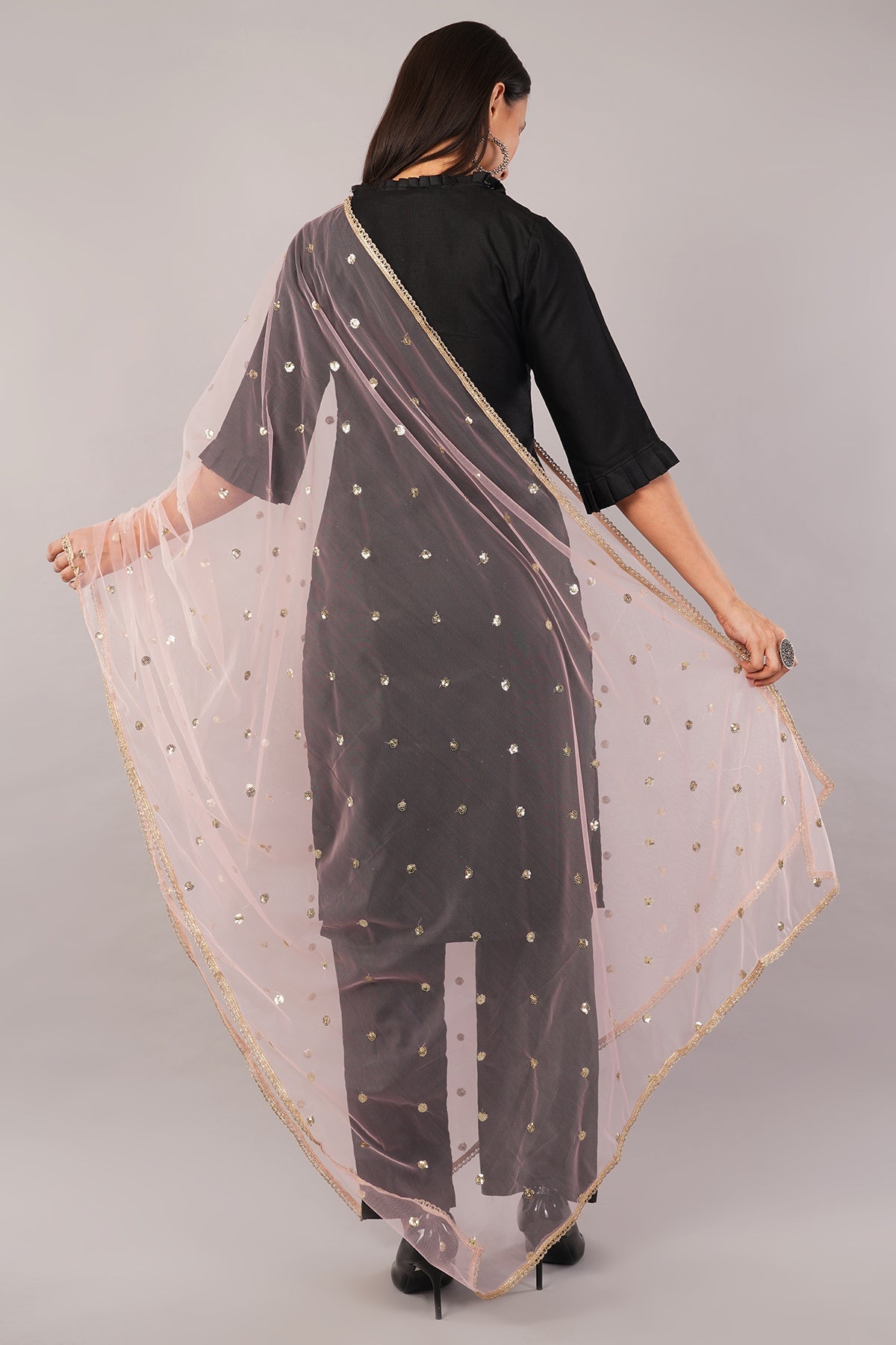 Ivaara Net Sequins Butti Dupatta (NBD2) – Lightweight Embroidered Dupatta for Women | Festive & Party Wear.
