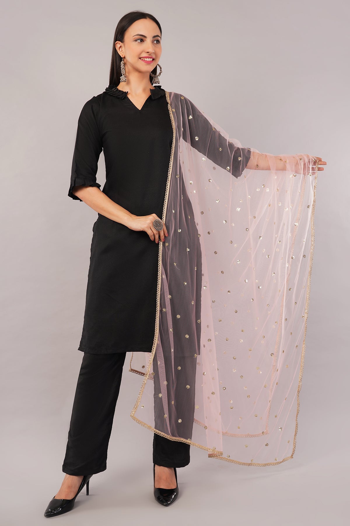 Ivaara Net Sequins Butti Dupatta (NBD2) – Lightweight Embroidered Dupatta for Women | Festive & Party Wear.