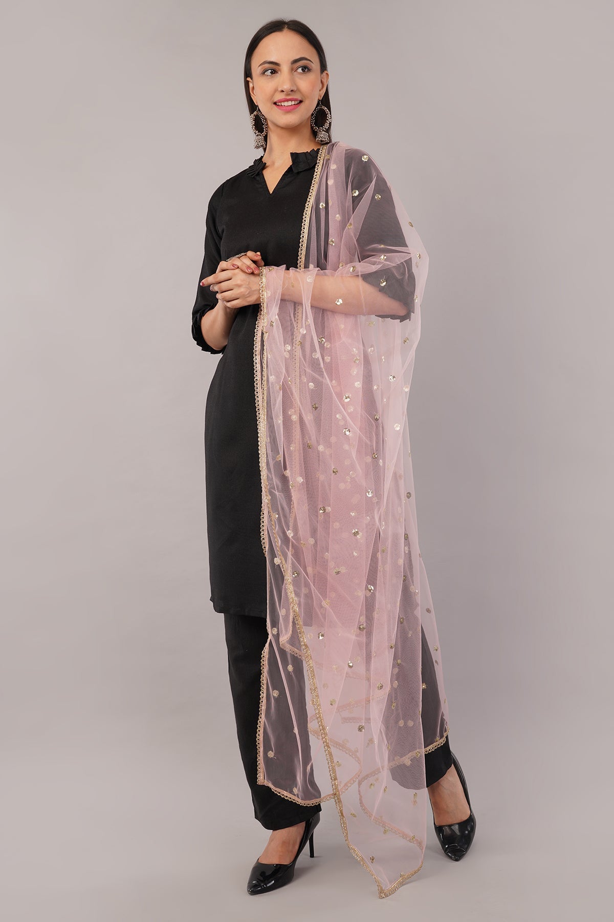 Ivaara Net Sequins Butti Dupatta (NBD2) – Lightweight Embroidered Dupatta for Women | Festive & Party Wear.