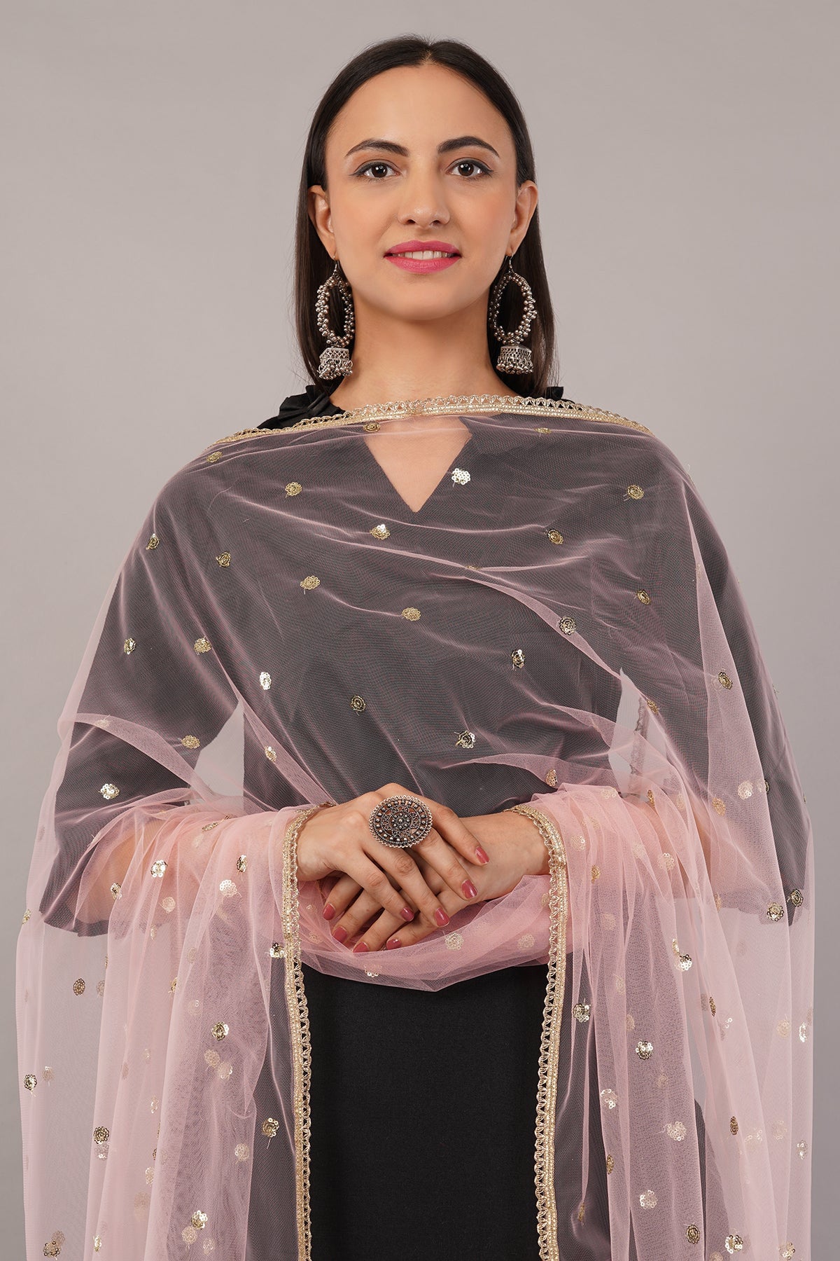 Ivaara Net Sequins Butti Dupatta (NBD2) – Lightweight Embroidered Dupatta for Women | Festive & Party Wear.