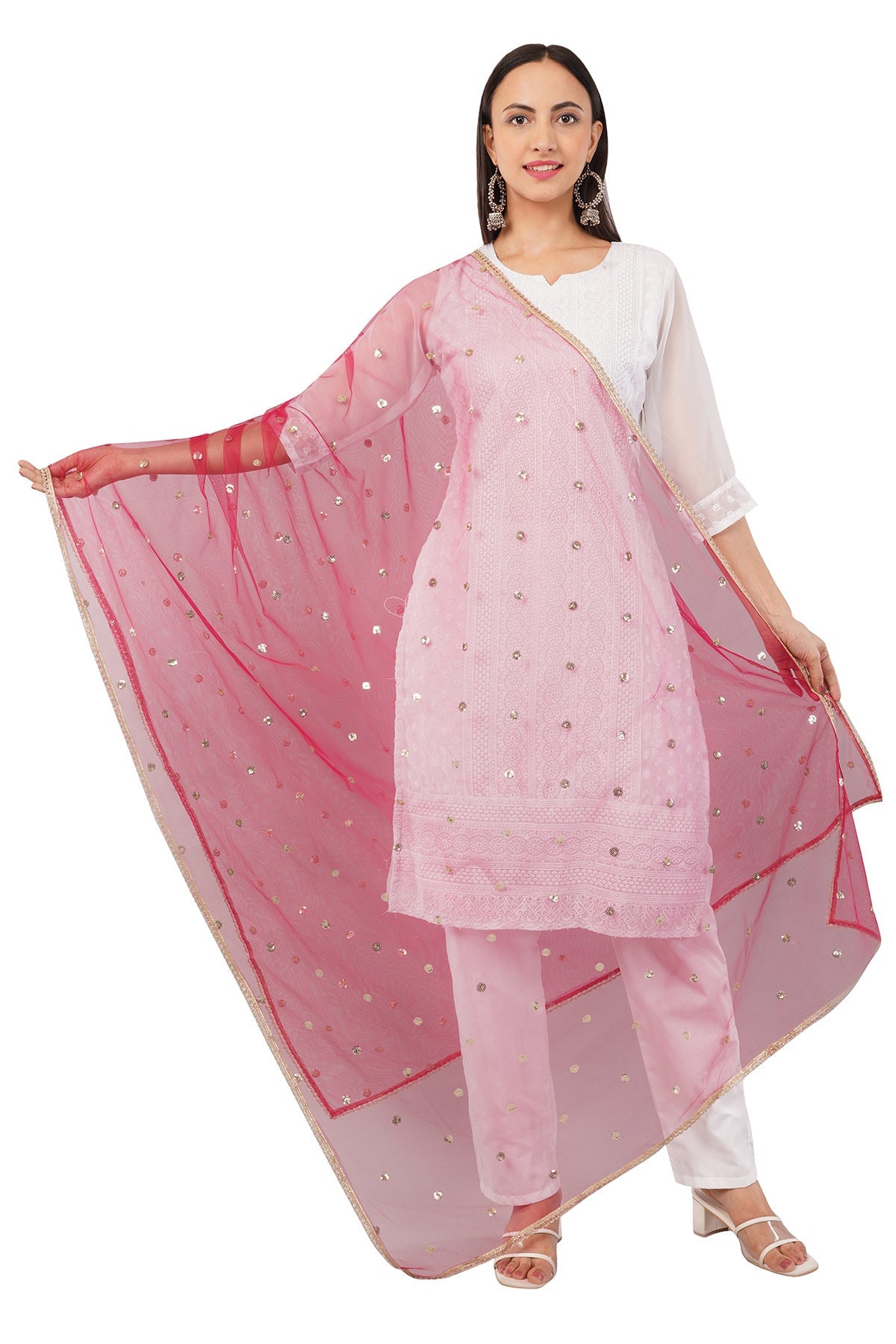 Ivaara Net Sequins Butti Dupatta (NBD10) – Lightweight Embroidered Dupatta for Women | Festive & Party Wear.