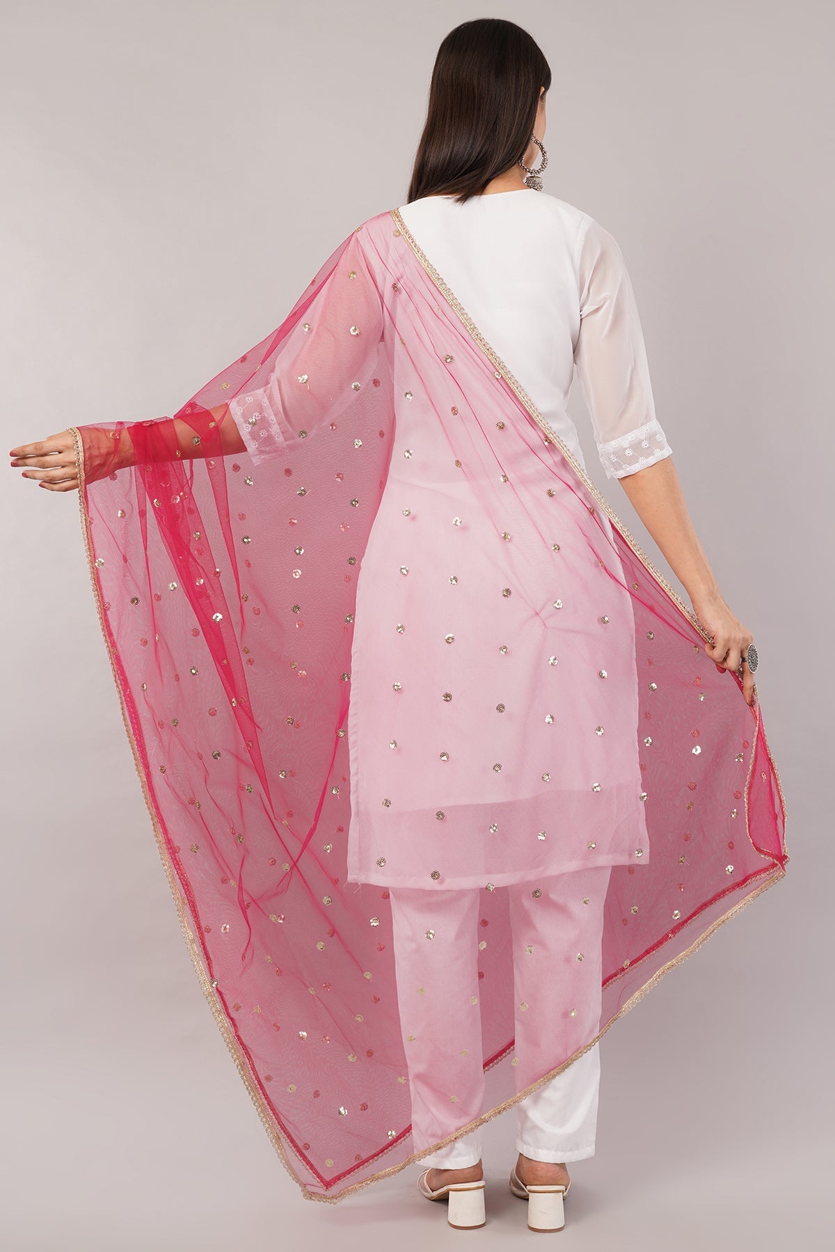 Ivaara Net Sequins Butti Dupatta (NBD10) – Lightweight Embroidered Dupatta for Women | Festive & Party Wear.