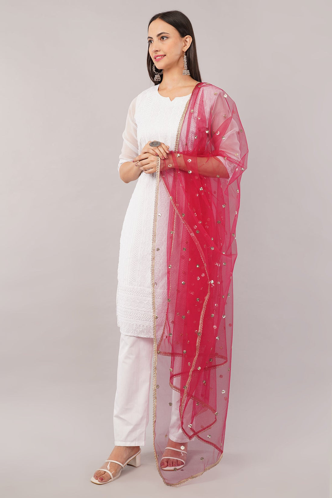 Ivaara Net Sequins Butti Dupatta (NBD10) – Lightweight Embroidered Dupatta for Women | Festive & Party Wear.