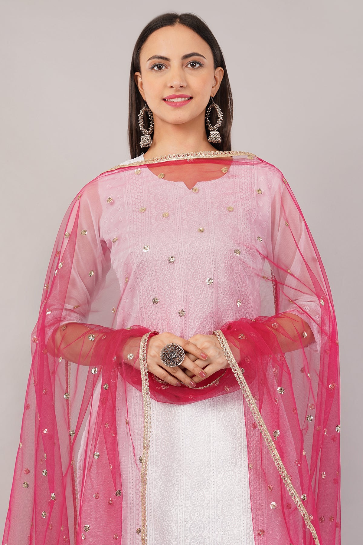 Ivaara Net Sequins Butti Dupatta (NBD10) – Lightweight Embroidered Dupatta for Women | Festive & Party Wear.