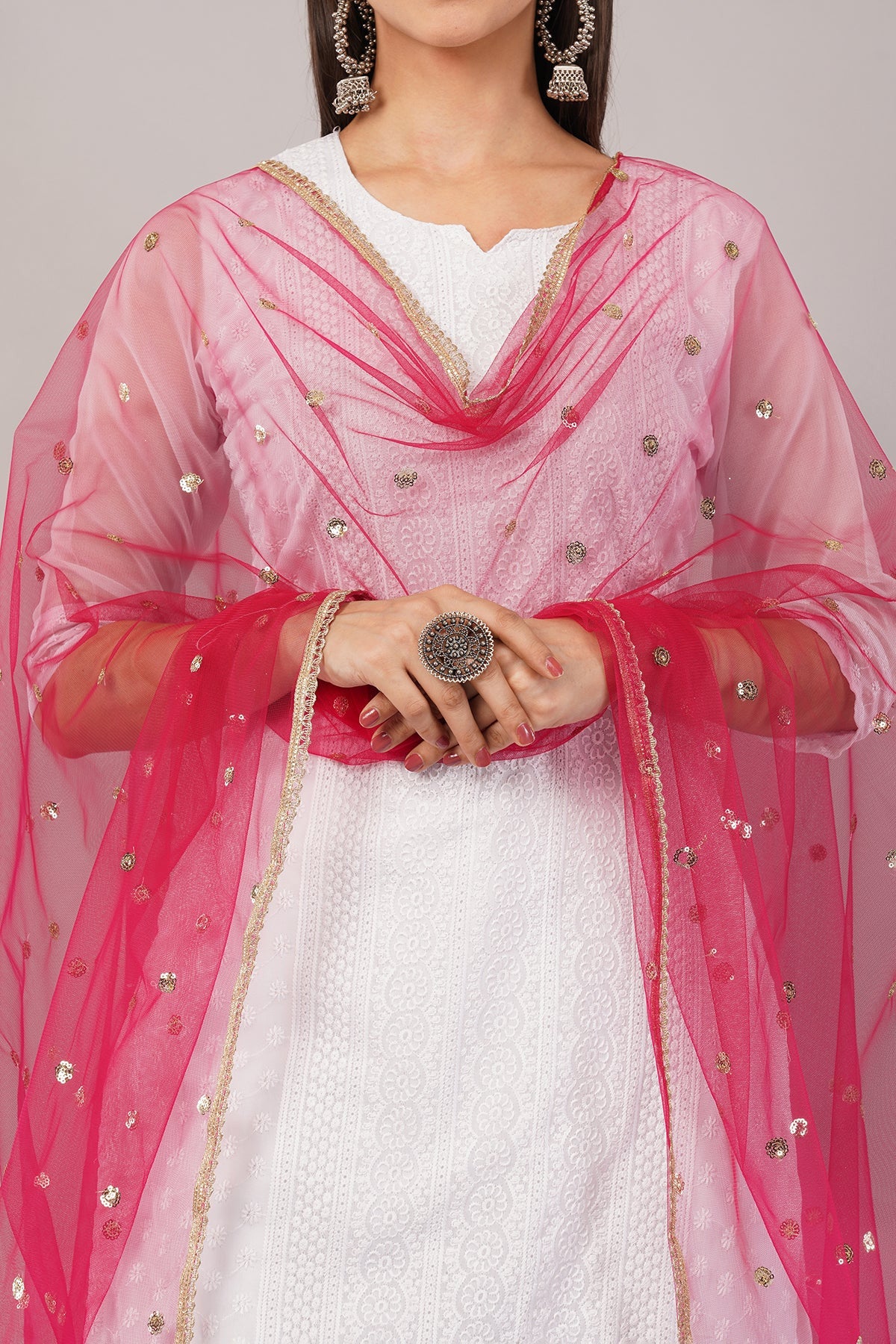 Ivaara Net Sequins Butti Dupatta (NBD10) – Lightweight Embroidered Dupatta for Women | Festive & Party Wear.