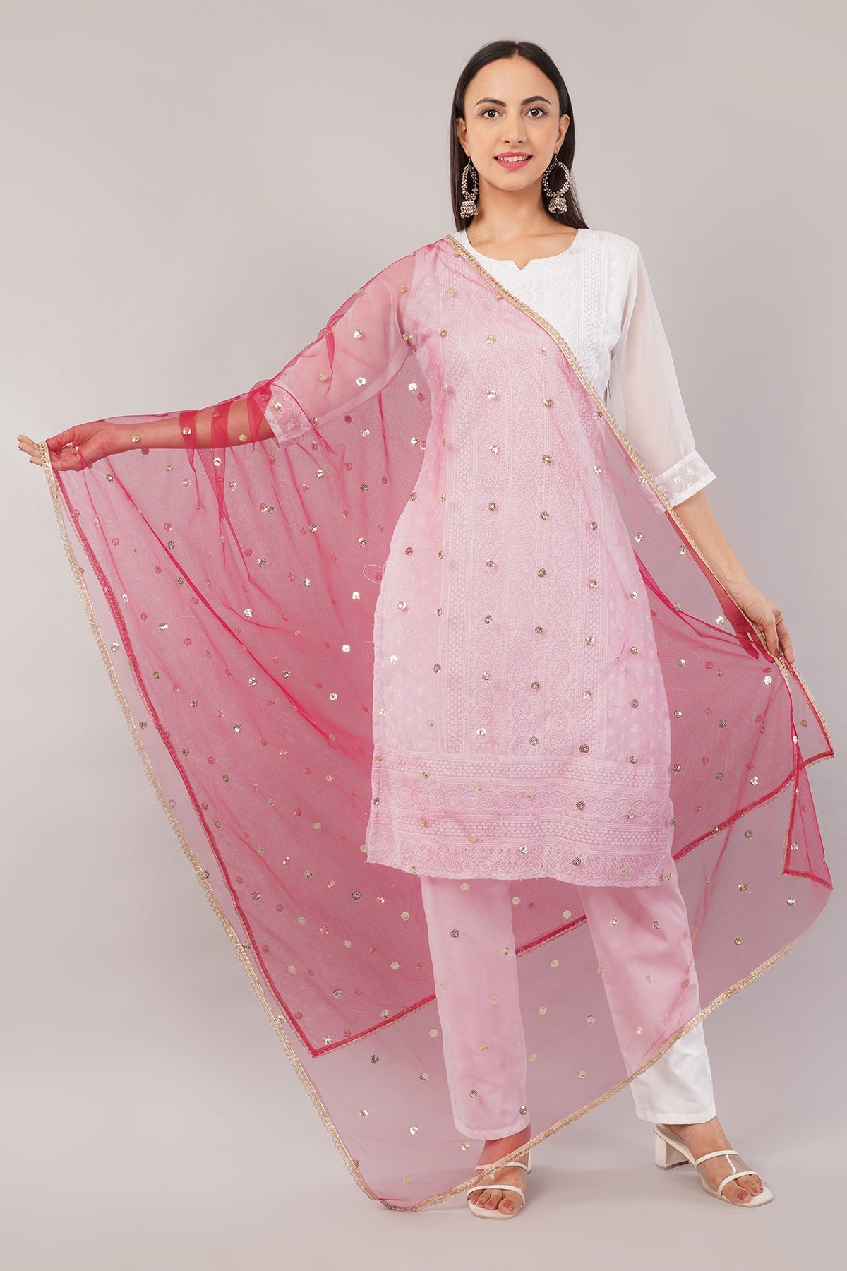 Ivaara Net Sequins Butti Dupatta (NBD10) – Lightweight Embroidered Dupatta for Women | Festive & Party Wear.