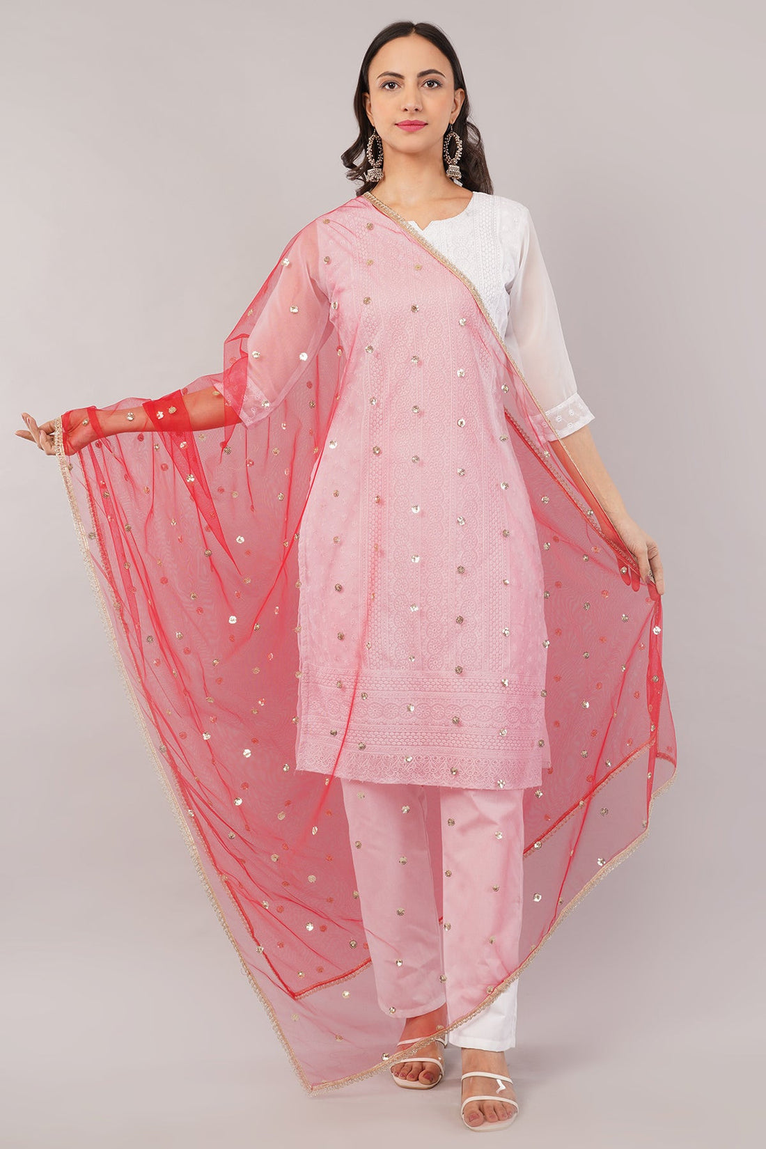 Ivaara Net Sequins Butti Dupatta (NBD6) – Lightweight Embroidered Dupatta for Women | Festive & Party Wear.