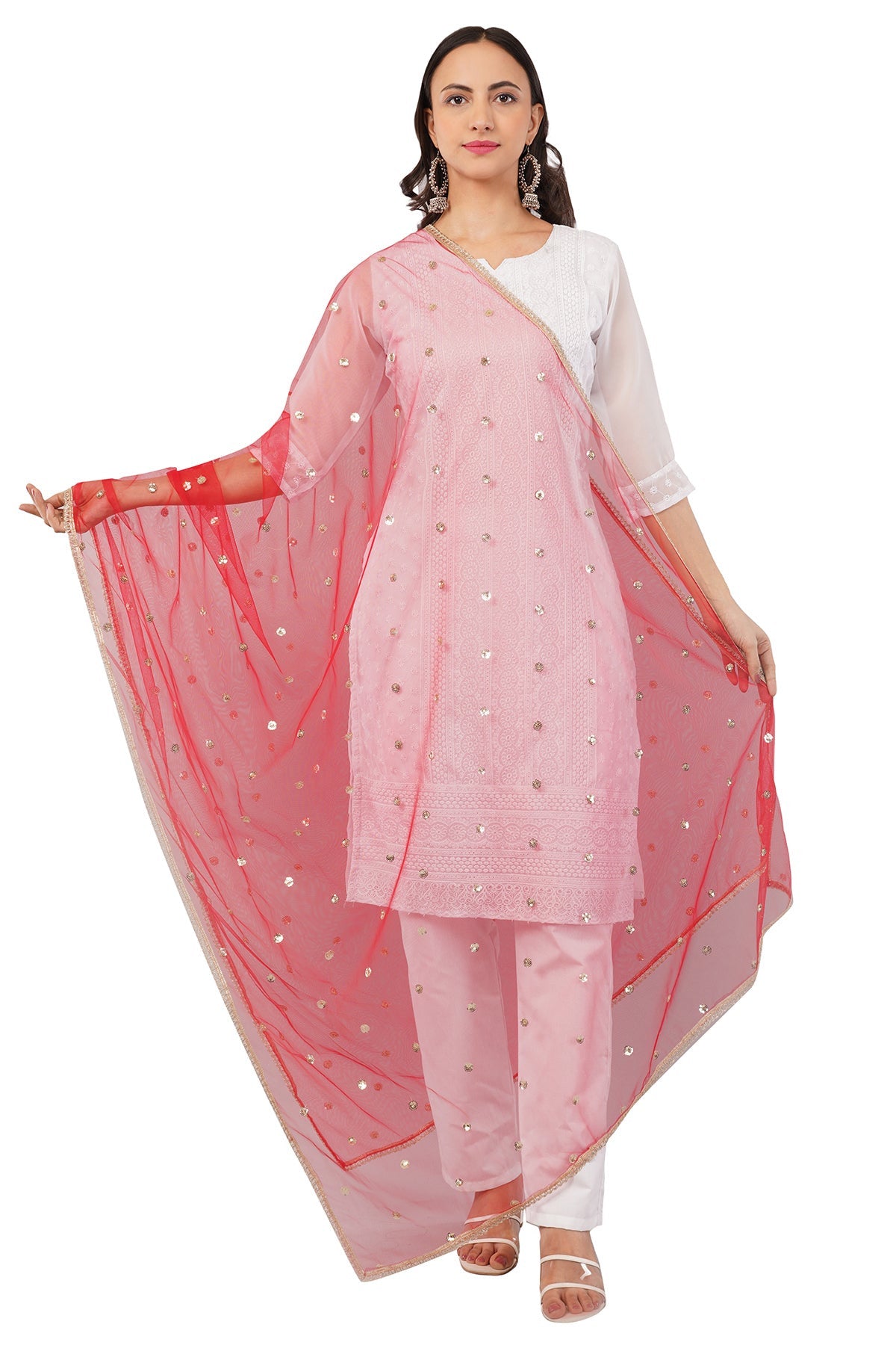 Ivaara Net Sequins Butti Dupatta (NBD6) – Lightweight Embroidered Dupatta for Women | Festive & Party Wear.
