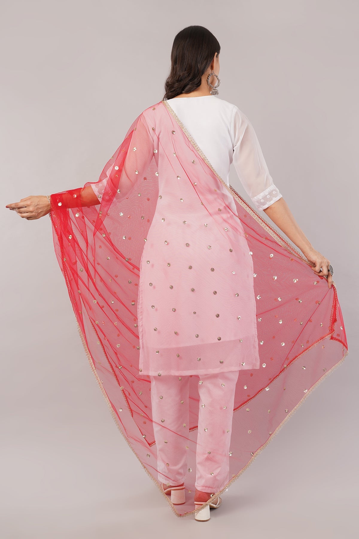 Ivaara Net Sequins Butti Dupatta (NBD6) – Lightweight Embroidered Dupatta for Women | Festive & Party Wear.