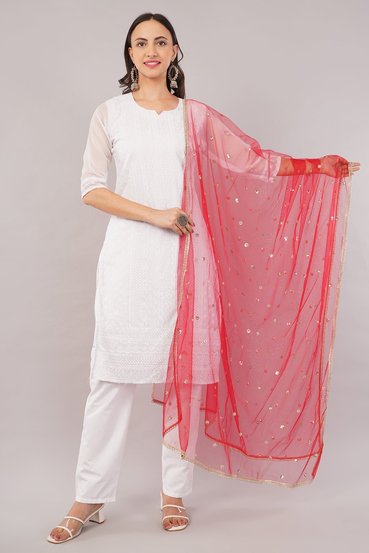 Ivaara Net Sequins Butti Dupatta (NBD6) – Lightweight Embroidered Dupatta for Women | Festive & Party Wear.