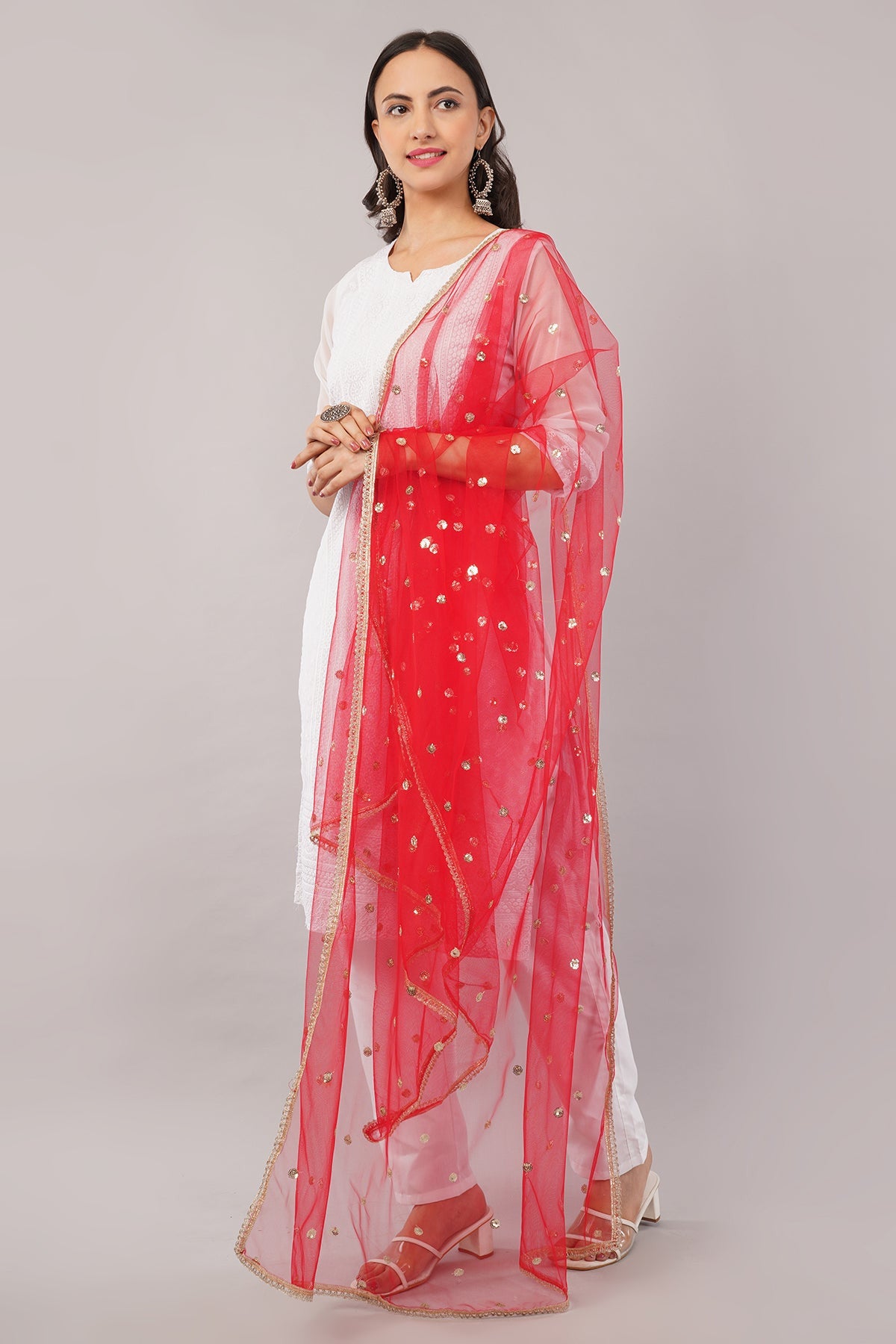 Ivaara Net Sequins Butti Dupatta (NBD6) – Lightweight Embroidered Dupatta for Women | Festive & Party Wear.