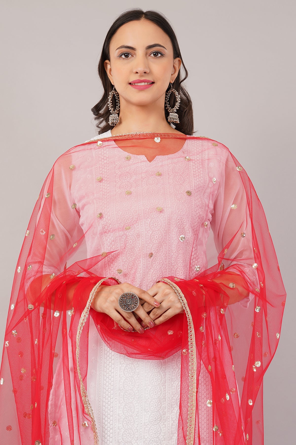 Ivaara Net Sequins Butti Dupatta (NBD6) – Lightweight Embroidered Dupatta for Women | Festive & Party Wear.