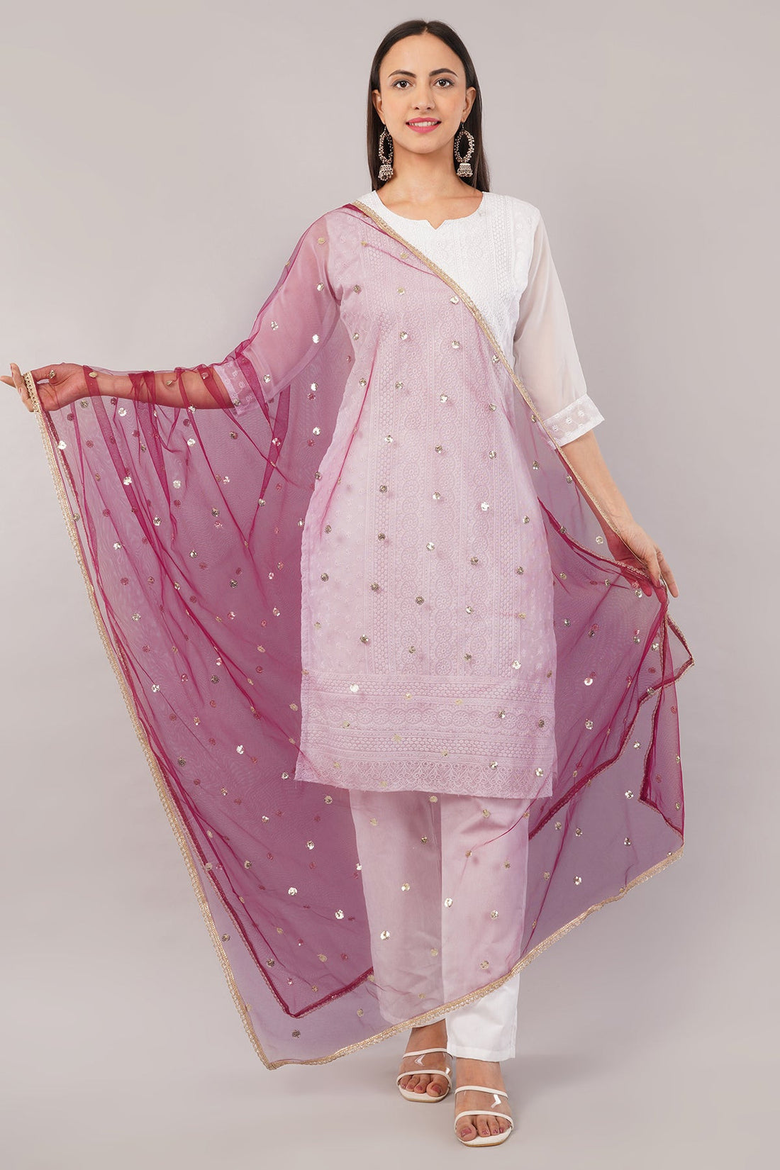 Ivaara Net Sequins Butti Dupatta (NBD9) – Lightweight Embroidered Dupatta for Women | Festive & Party Wear.