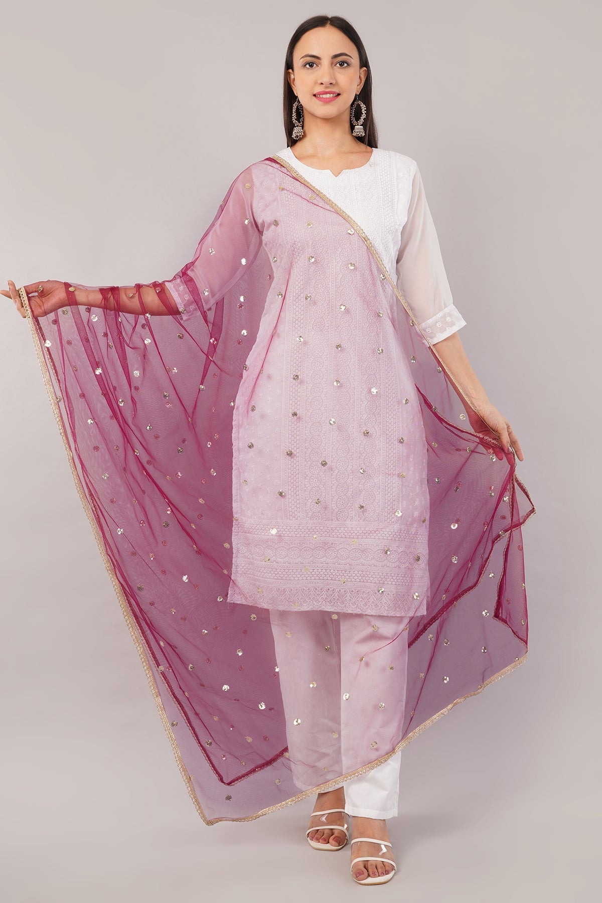 Ivaara Net Sequins Butti Dupatta (NBD9) – Lightweight Embroidered Dupatta for Women | Festive & Party Wear.
