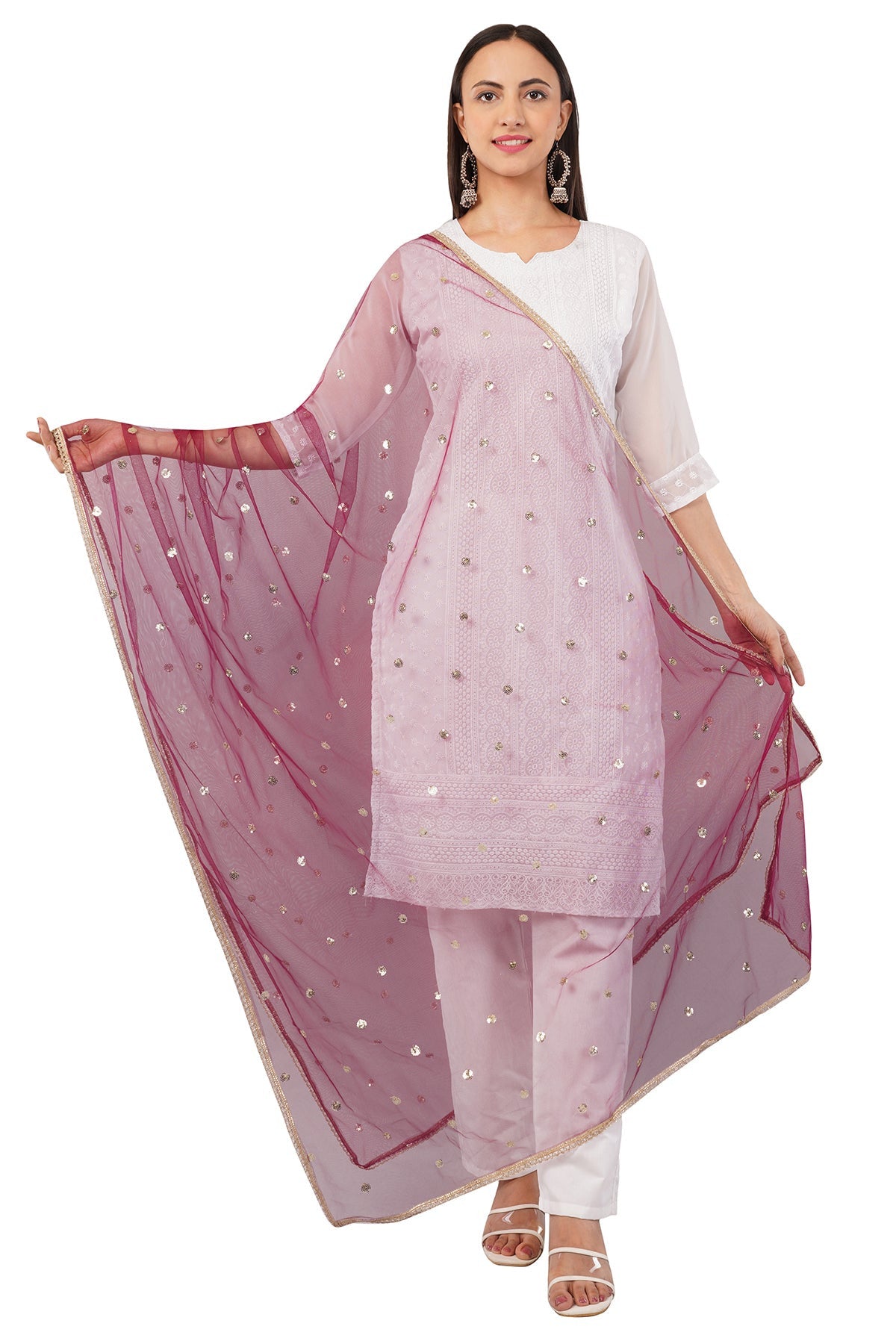 Ivaara Net Sequins Butti Dupatta (NBD9) – Lightweight Embroidered Dupatta for Women | Festive & Party Wear.